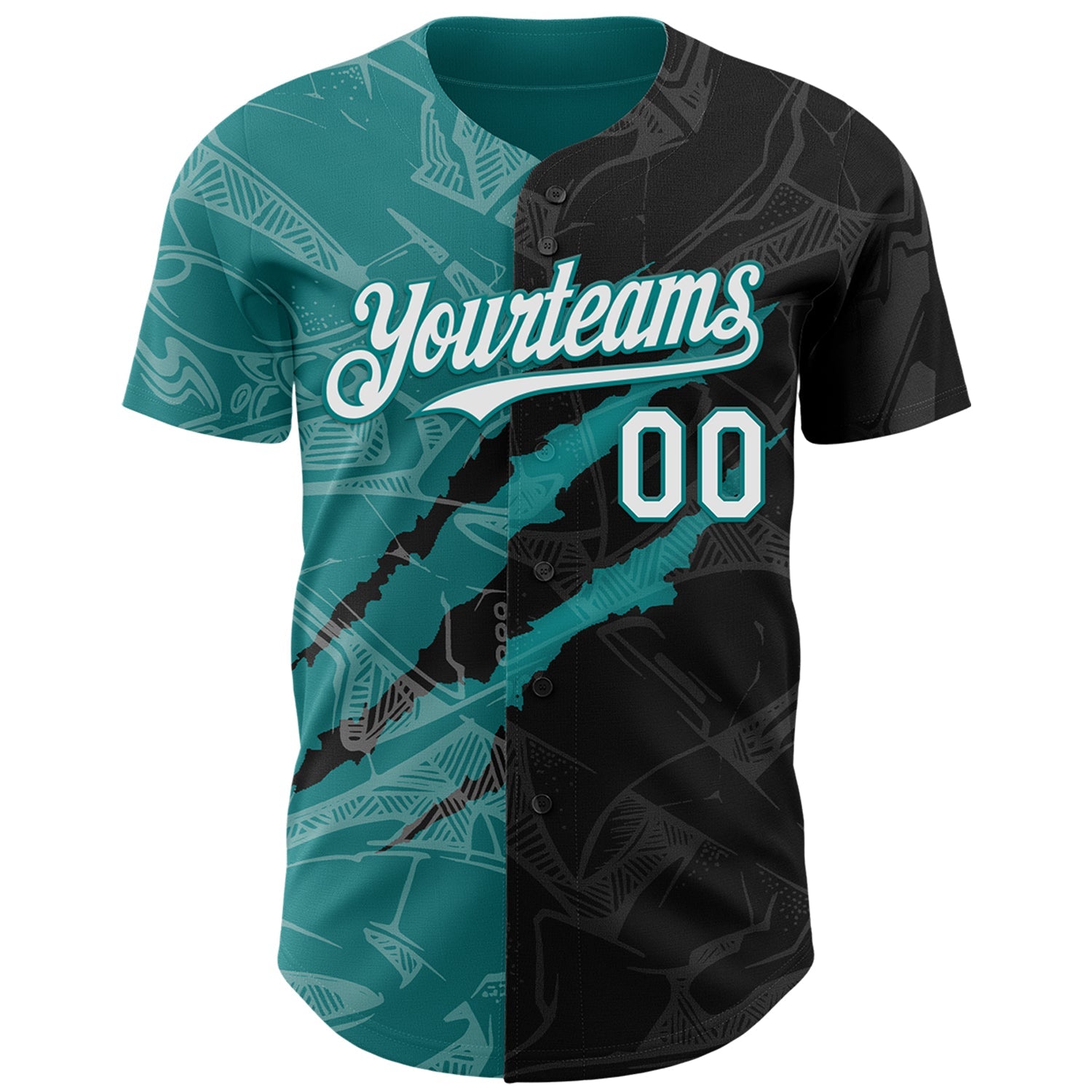 Custom Graffiti Pattern White Black-Teal 3D Scratch Authentic Baseball Jersey view 2