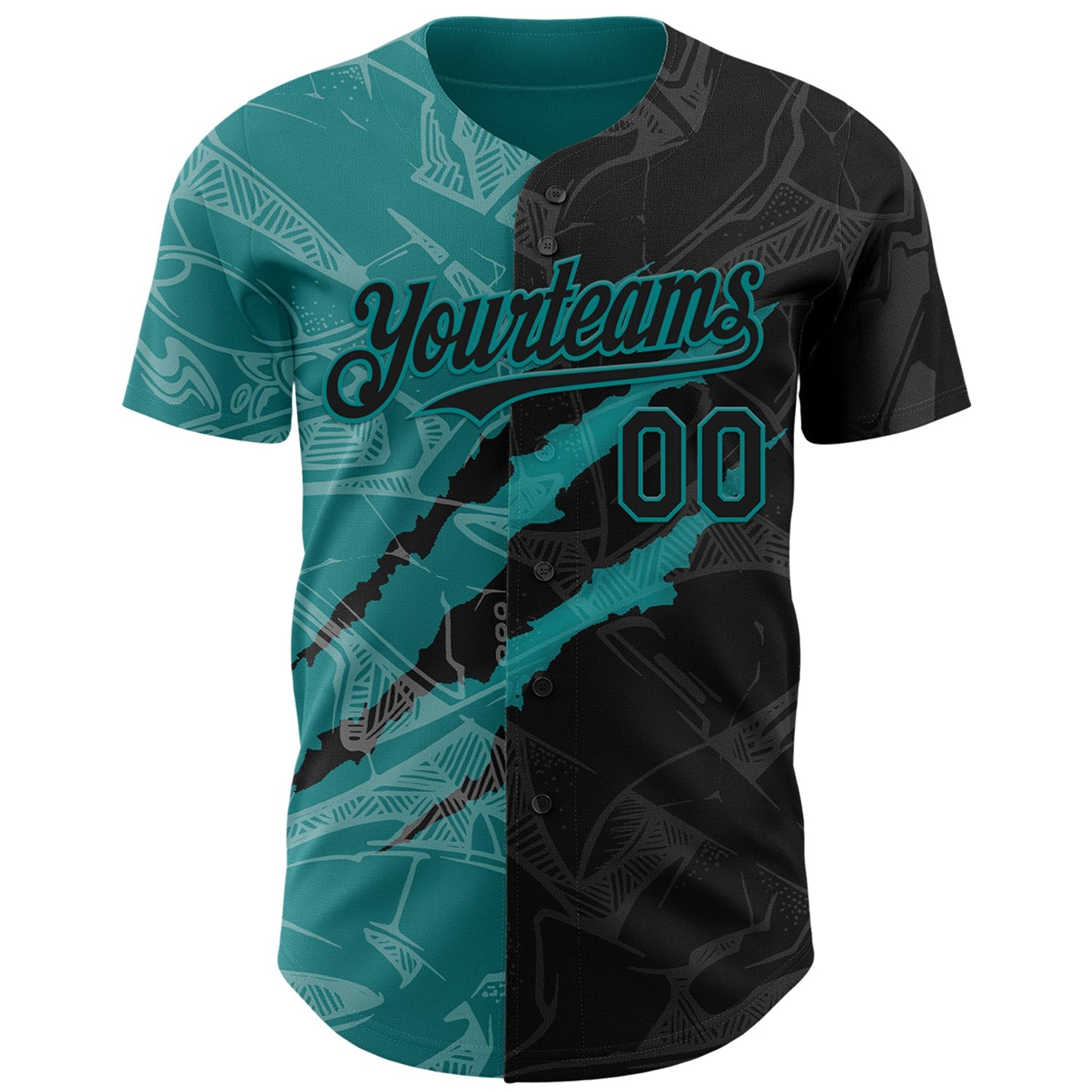 Custom Graffiti Pattern Black-Teal 3D Scratch Authentic Baseball Jersey view 2
