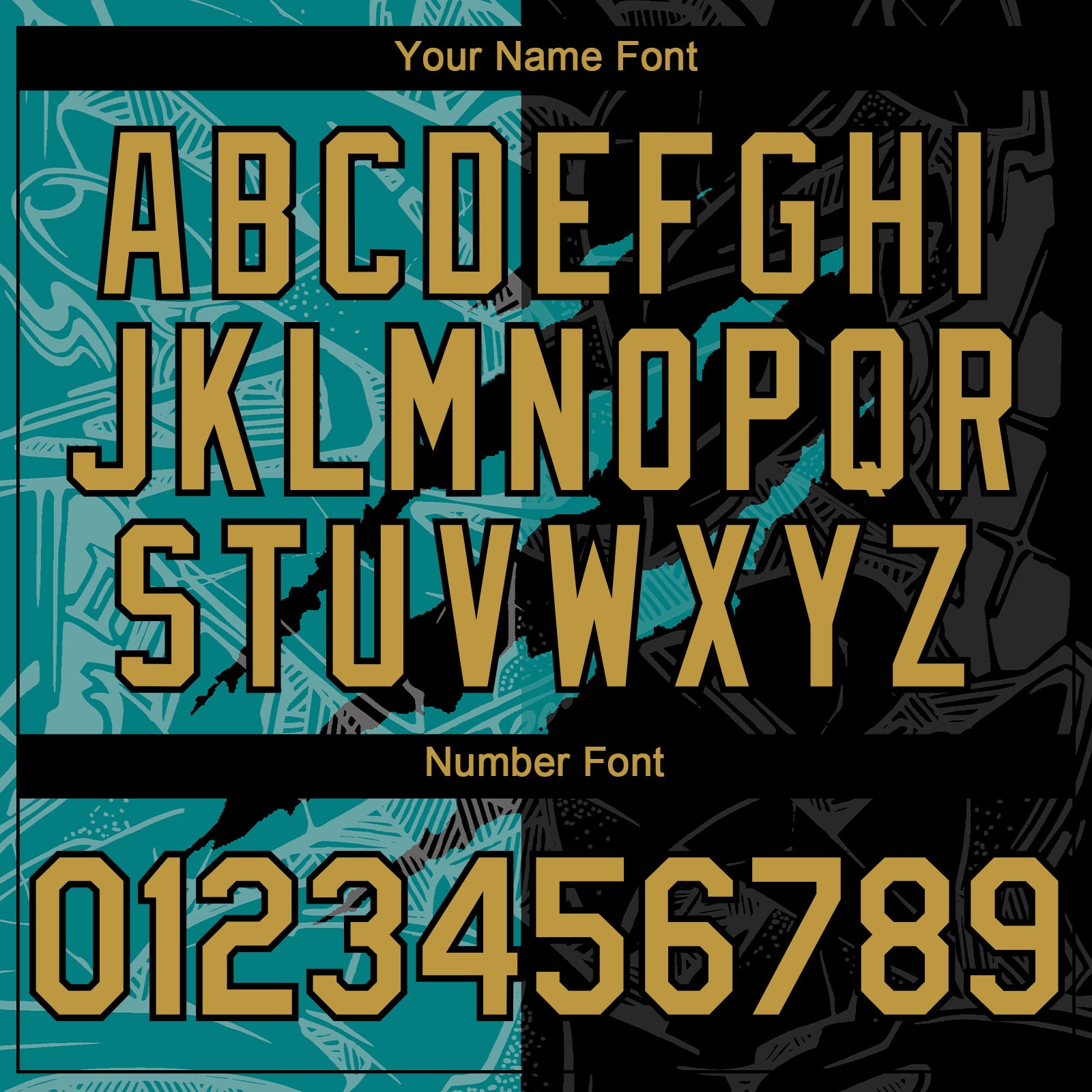 Custom Graffiti Pattern Old Gold Black-Teal 3D Scratch Authentic Baseball Jersey view 5