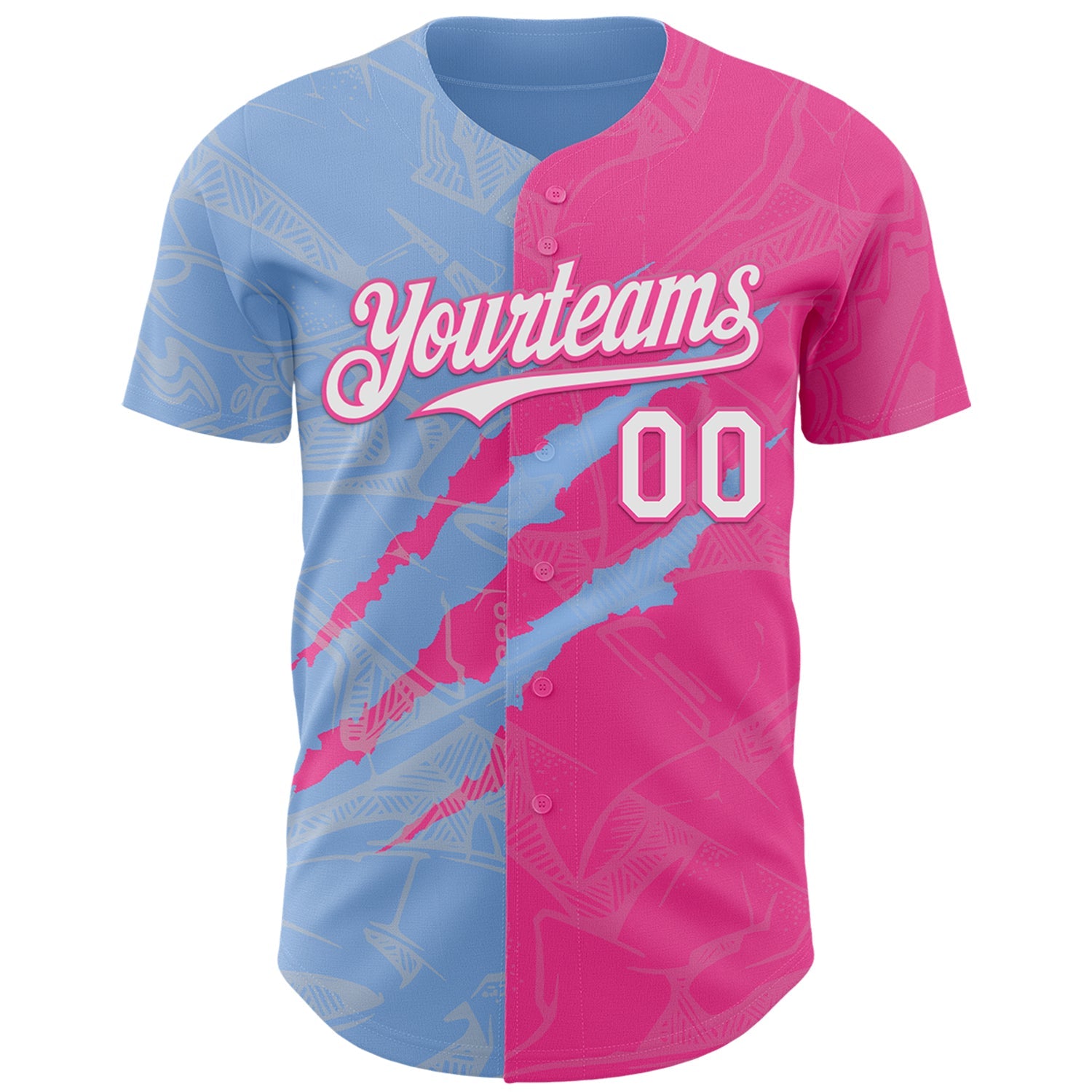 Custom Graffiti Pattern White Pink-Light Blue 3D Scratch Authentic Baseball Jersey view 2