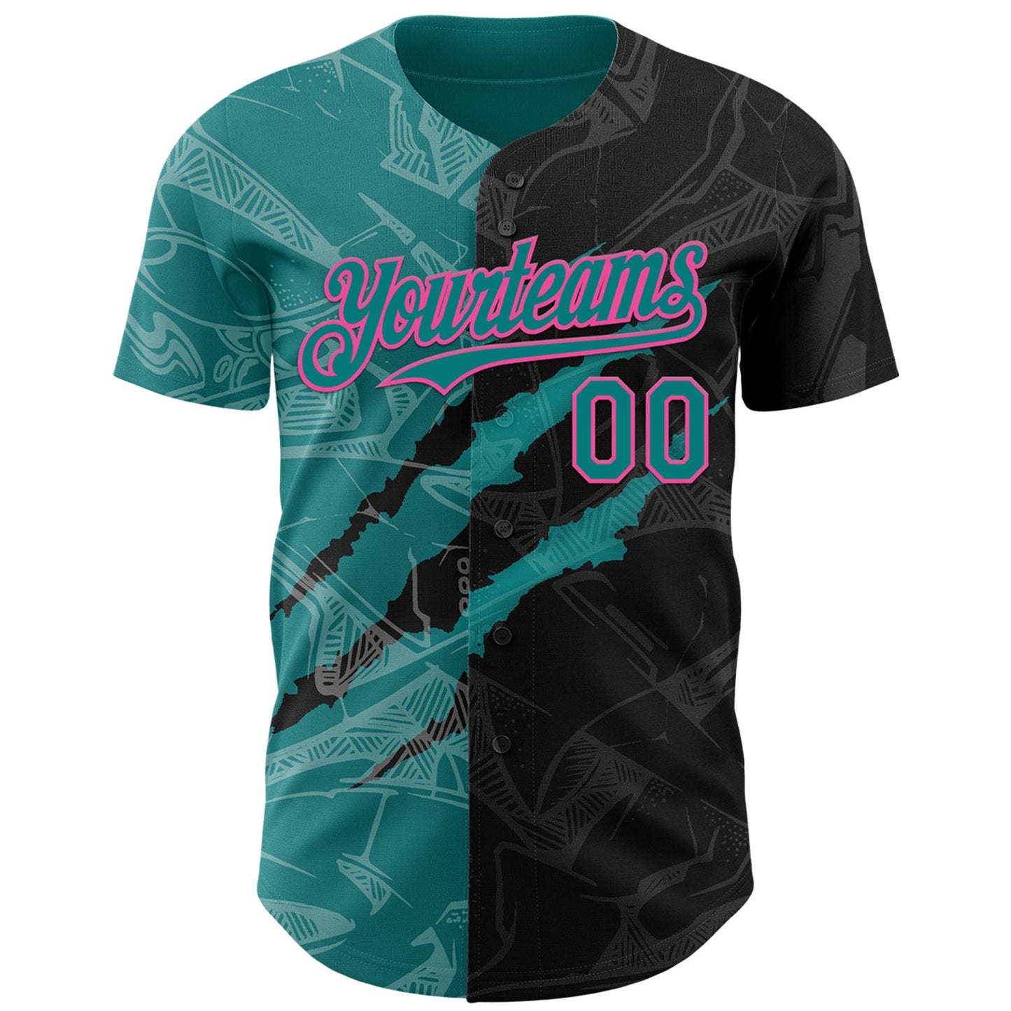 Custom Graffiti Pattern Teal Black-Pink 3D Scratch Authentic Baseball Jersey view 2