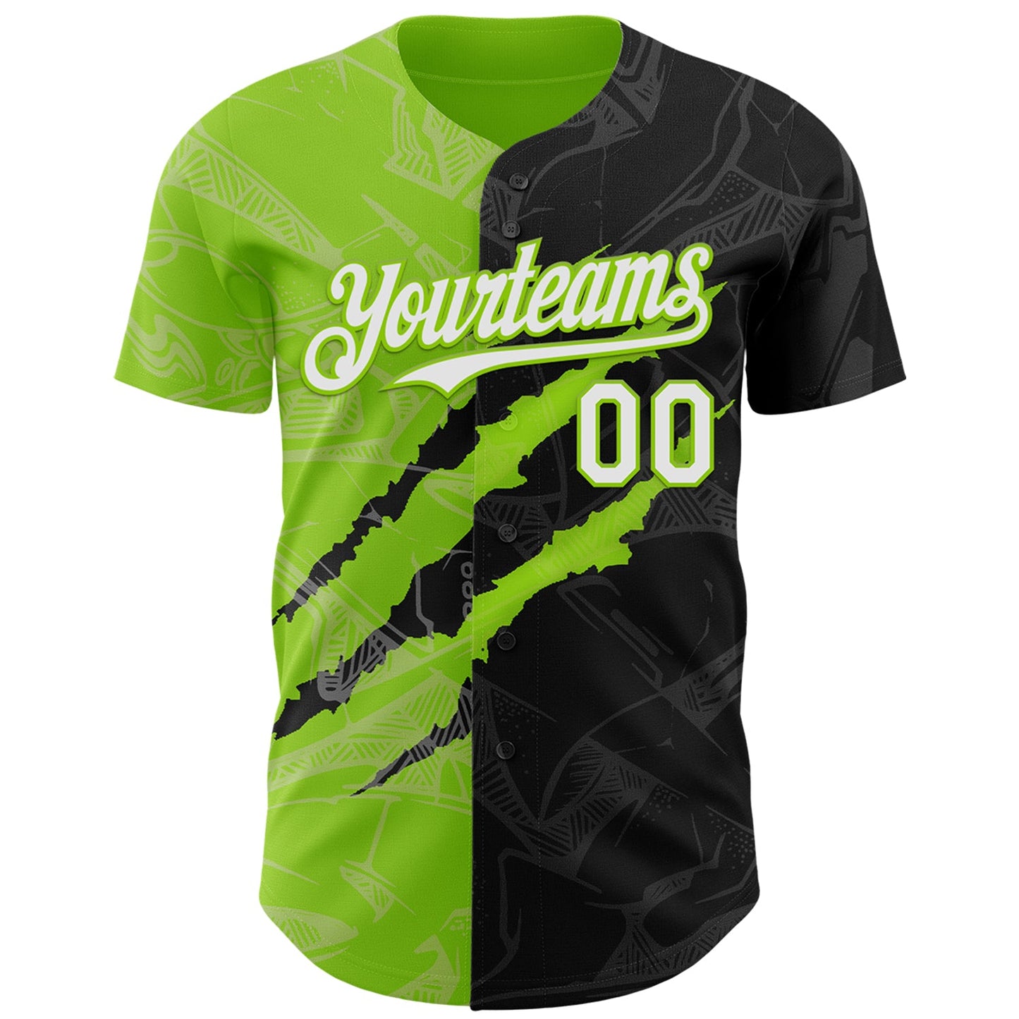 Custom Graffiti Pattern White Black-Neon Green 3D Scratch Authentic Baseball Jersey view 2
