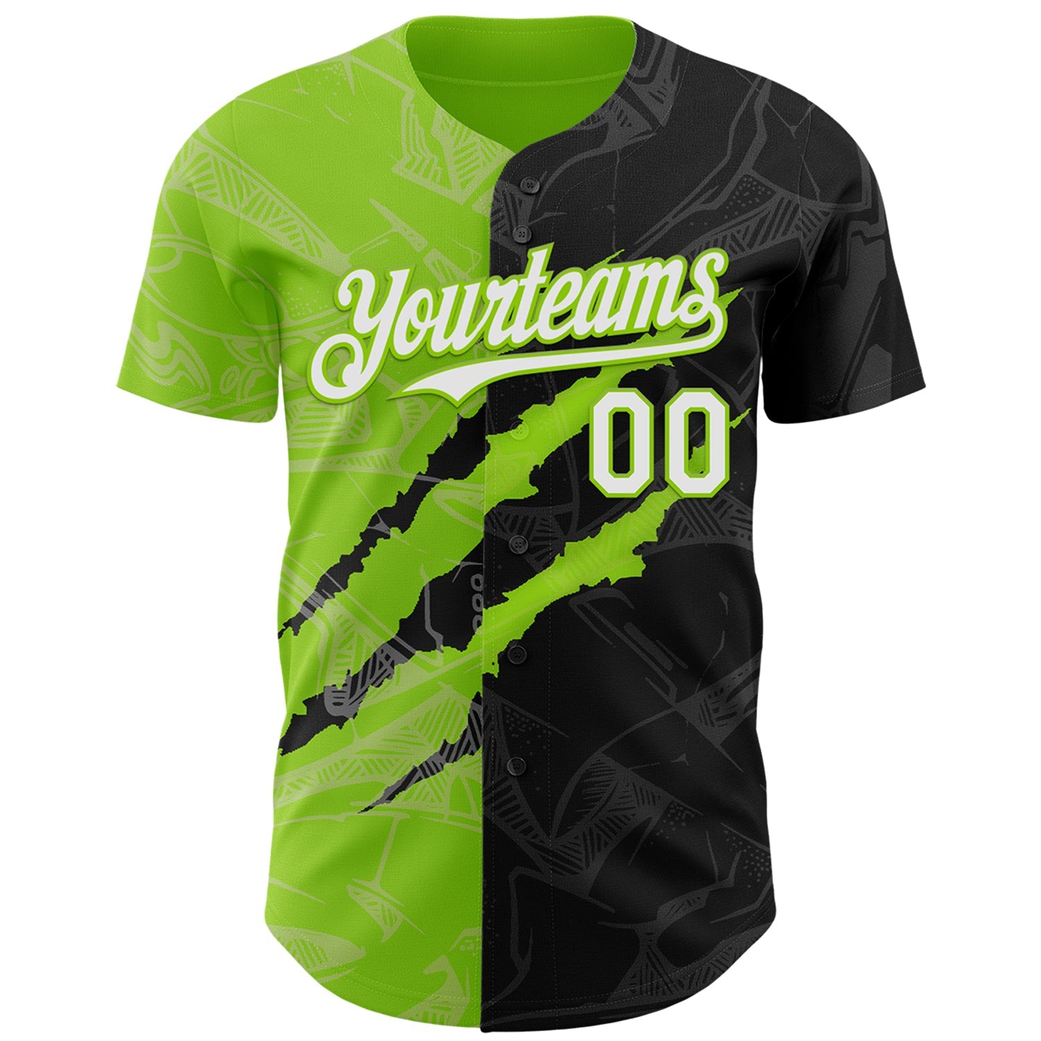 Custom Graffiti Pattern White Black-Neon Green 3D Scratch Authentic Baseball Jersey view 2