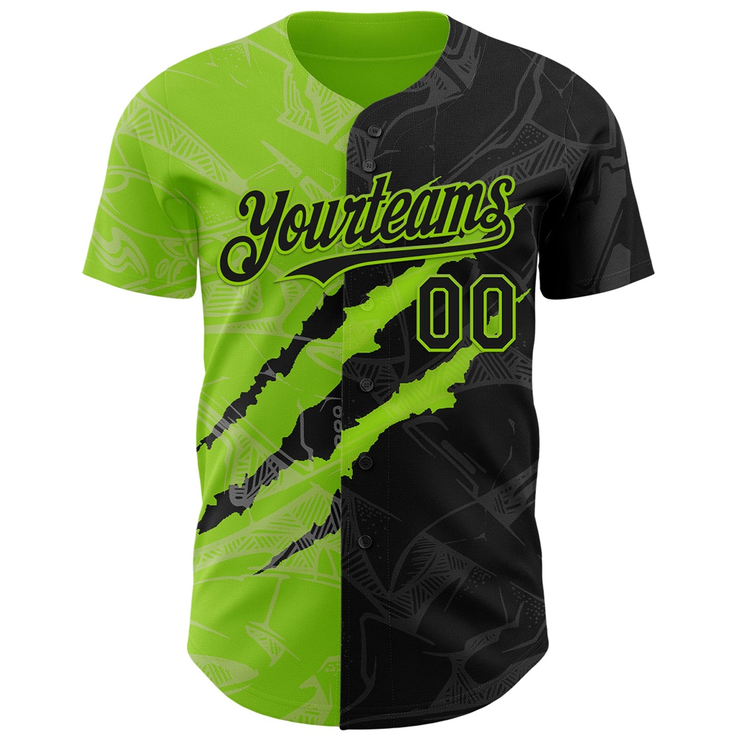 Custom Graffiti Pattern Black-Neon Green 3D Scratch Authentic Baseball Jersey view 2