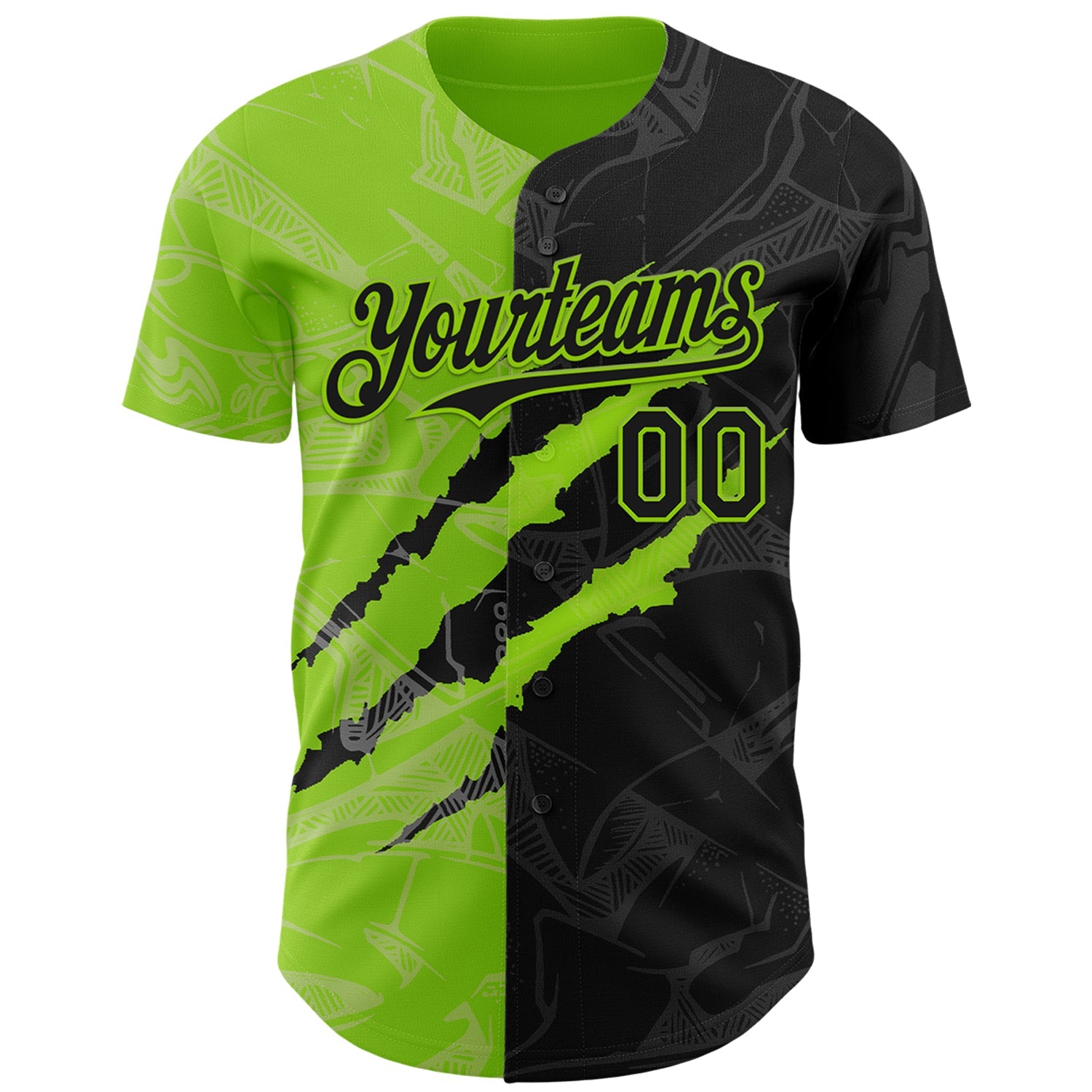 Custom Graffiti Pattern Black-Neon Green 3D Scratch Authentic Baseball Jersey view 2