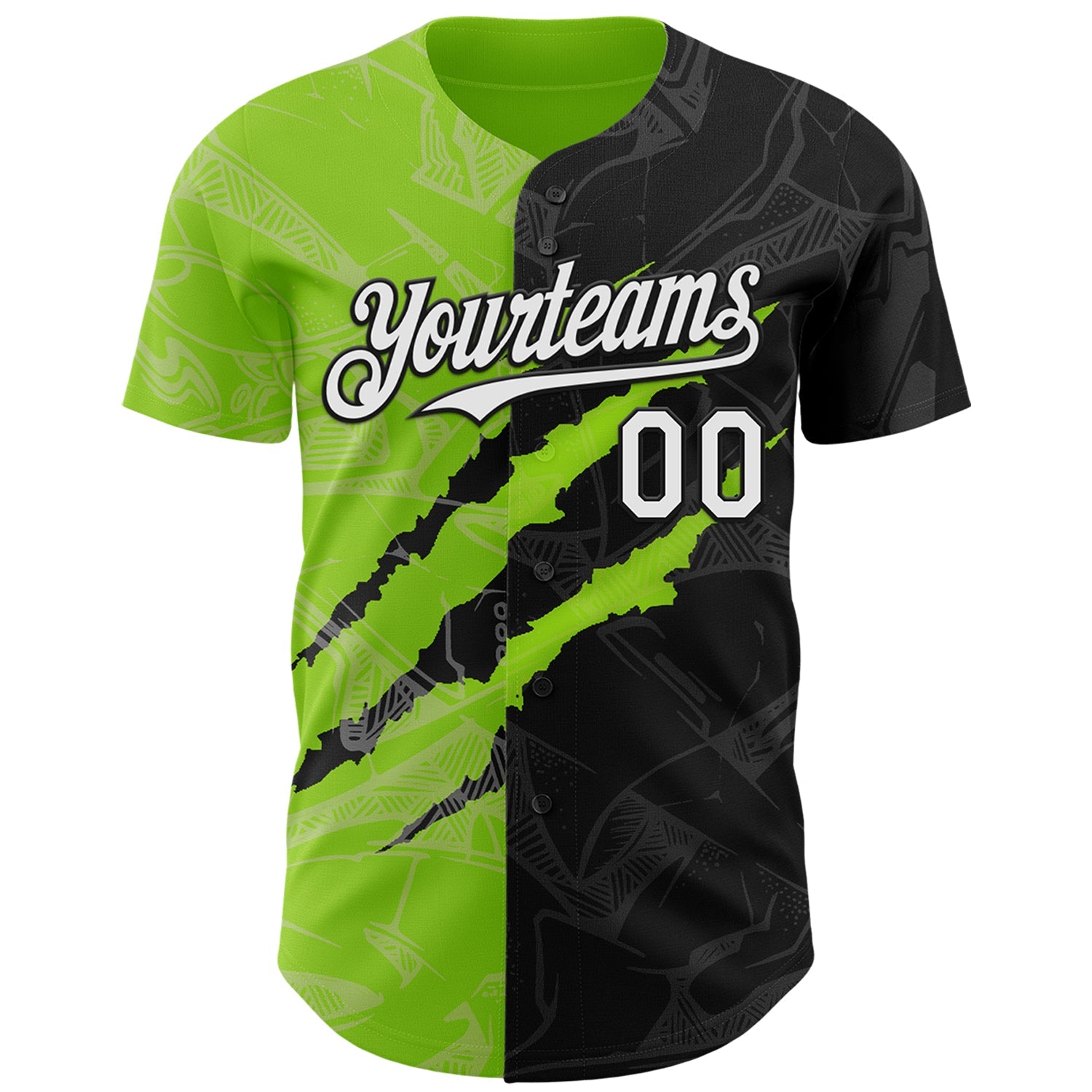 Custom Graffiti Pattern White Black-Neon Green 3D Scratch Authentic Baseball Jersey view 2