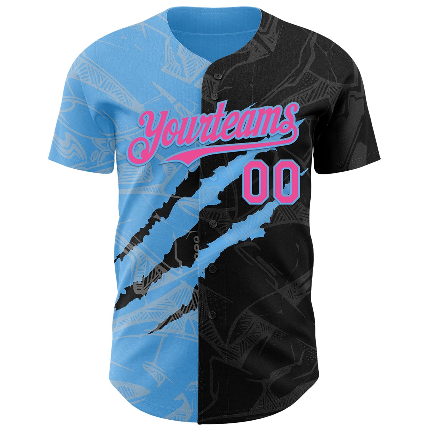 Custom Graffiti Pattern Pink Black-Sky Blue 3D Scratch Authentic Baseball Jersey view 2