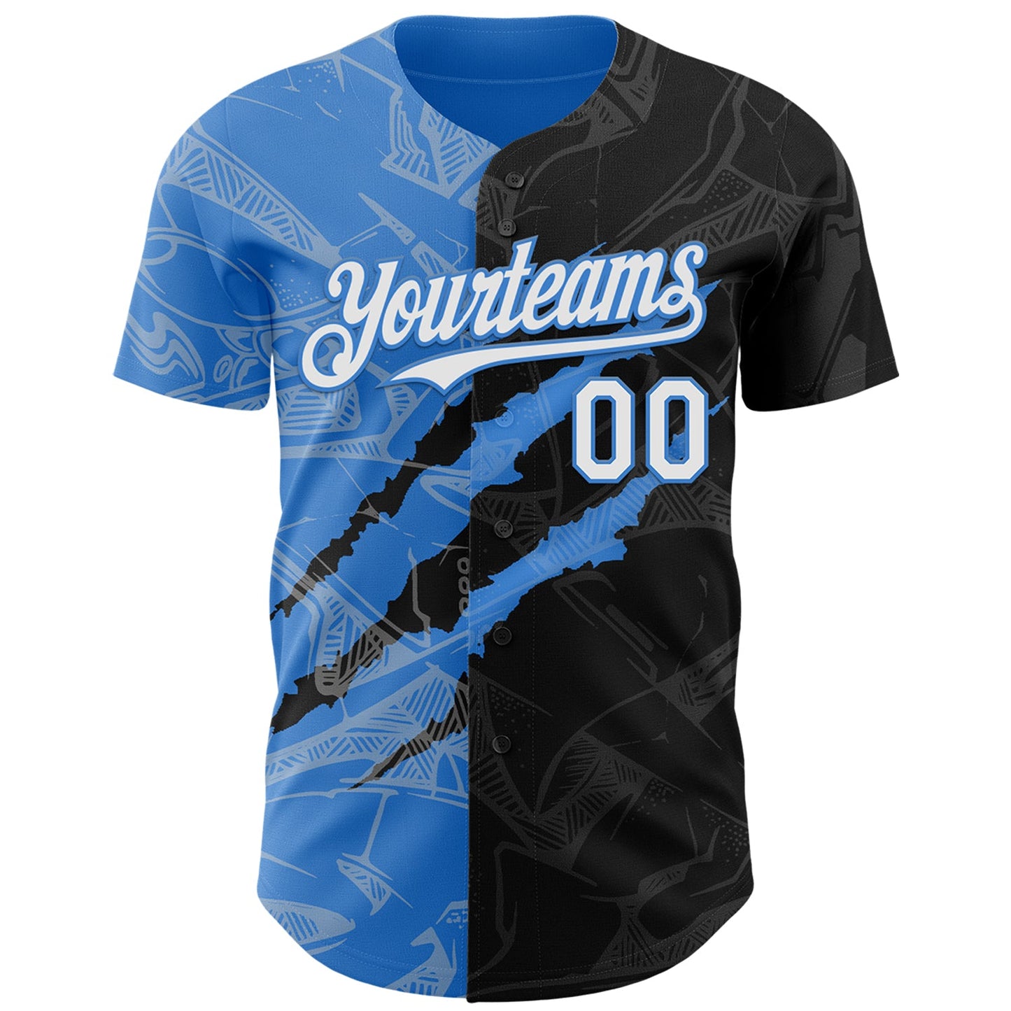 Custom Graffiti Pattern White Black-Electric Blue 3D Scratch Authentic Baseball Jersey view 2
