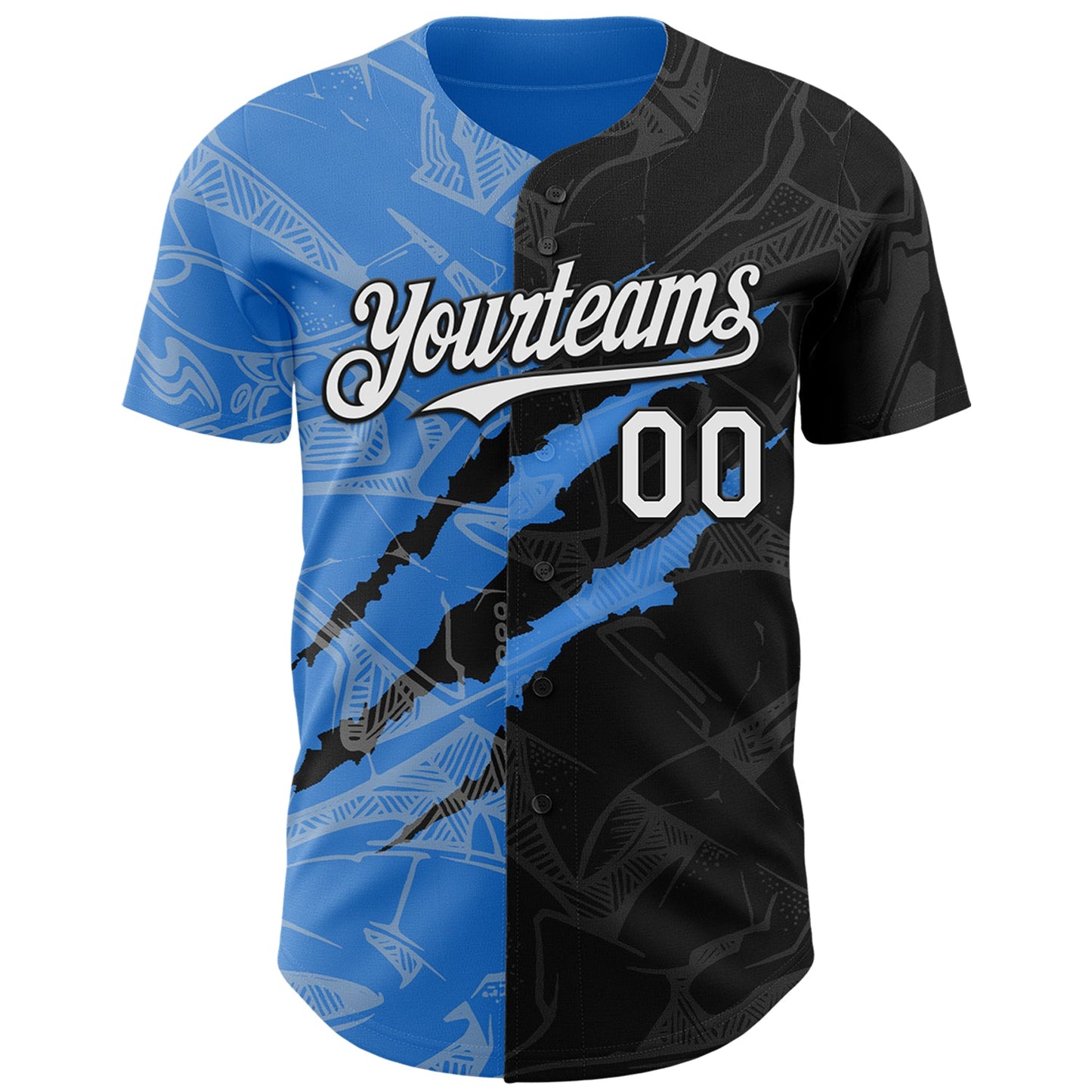 Custom Graffiti Pattern White Black-Electric Blue 3D Scratch Authentic Baseball Jersey view 2
