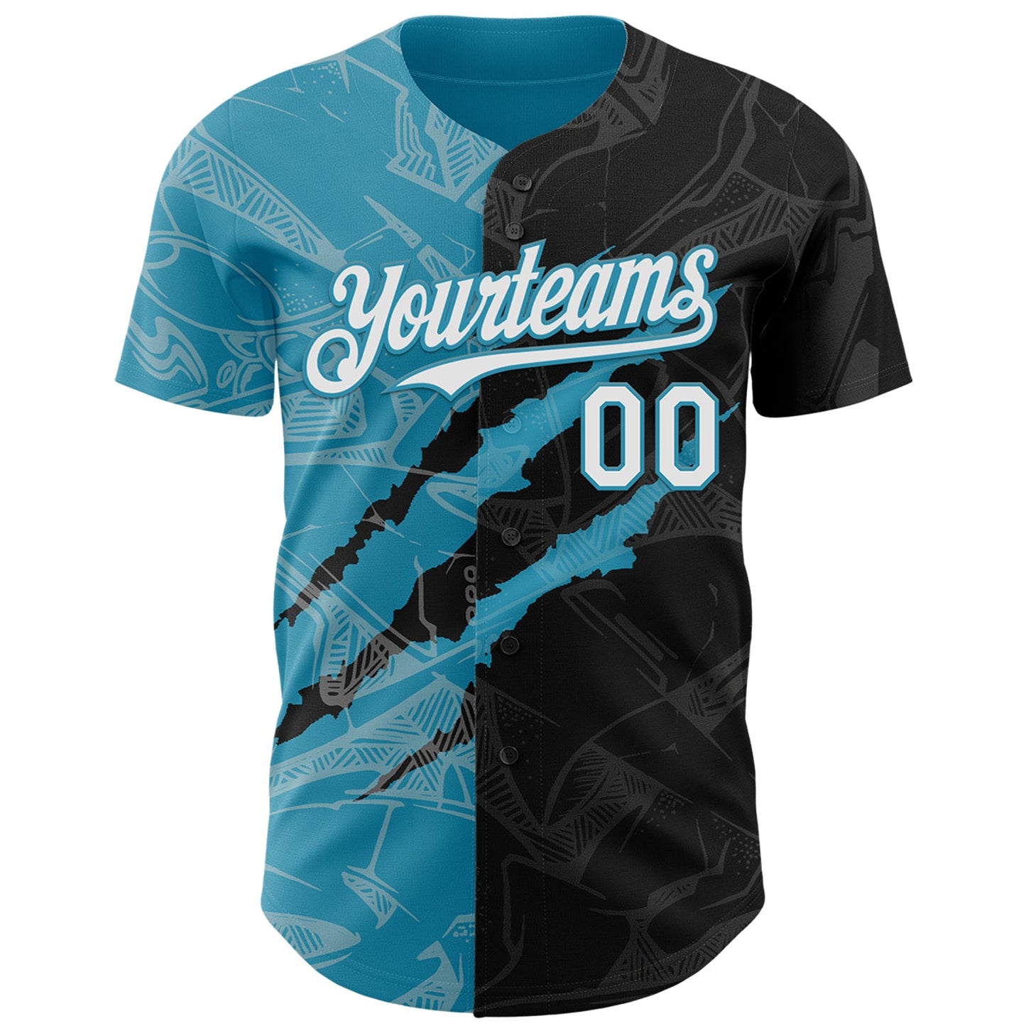 Custom Graffiti Pattern White Black-Panther Blue 3D Scratch Authentic Baseball Jersey view 2