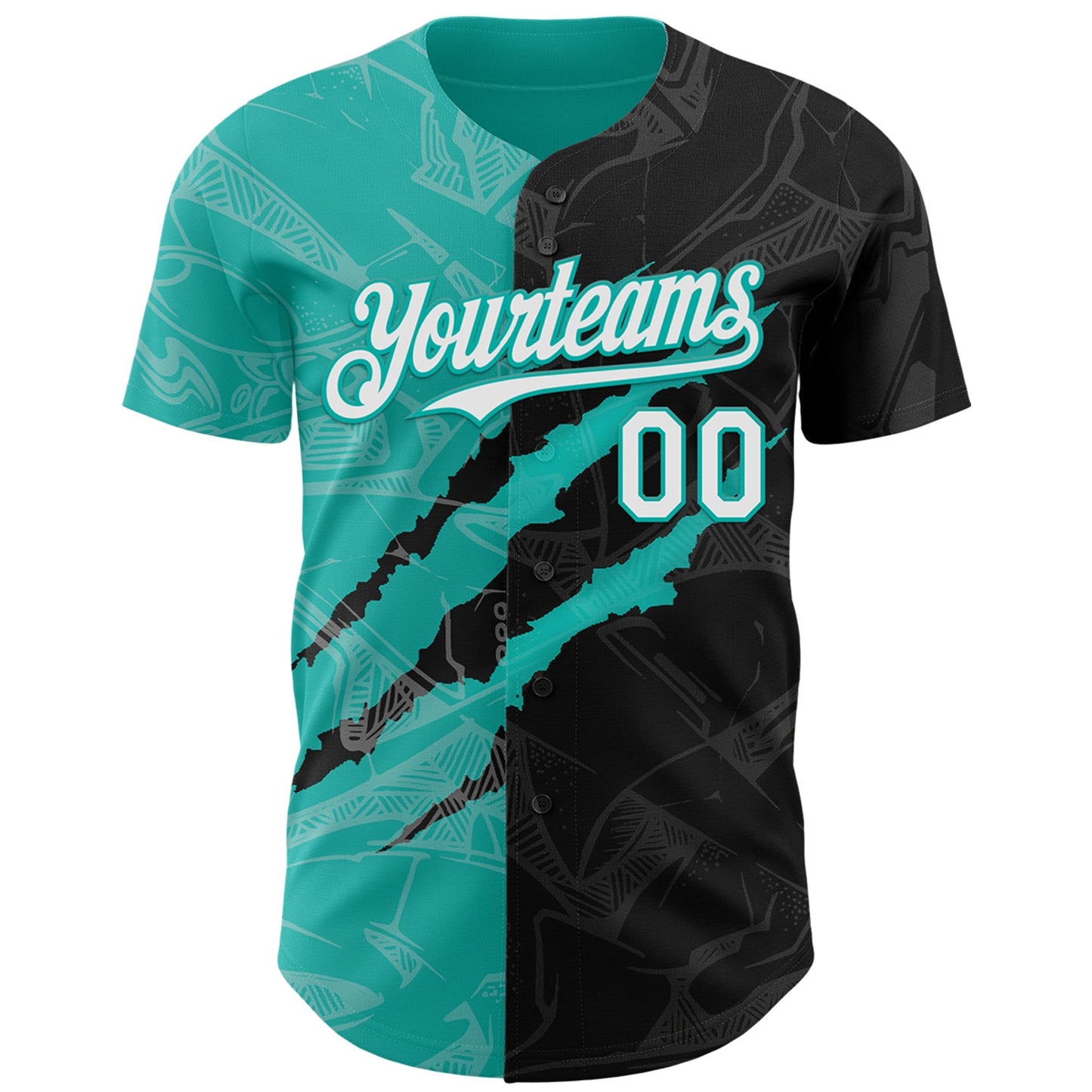 Custom Graffiti Pattern White Black-Aqua 3D Scratch Authentic Baseball Jersey view 2