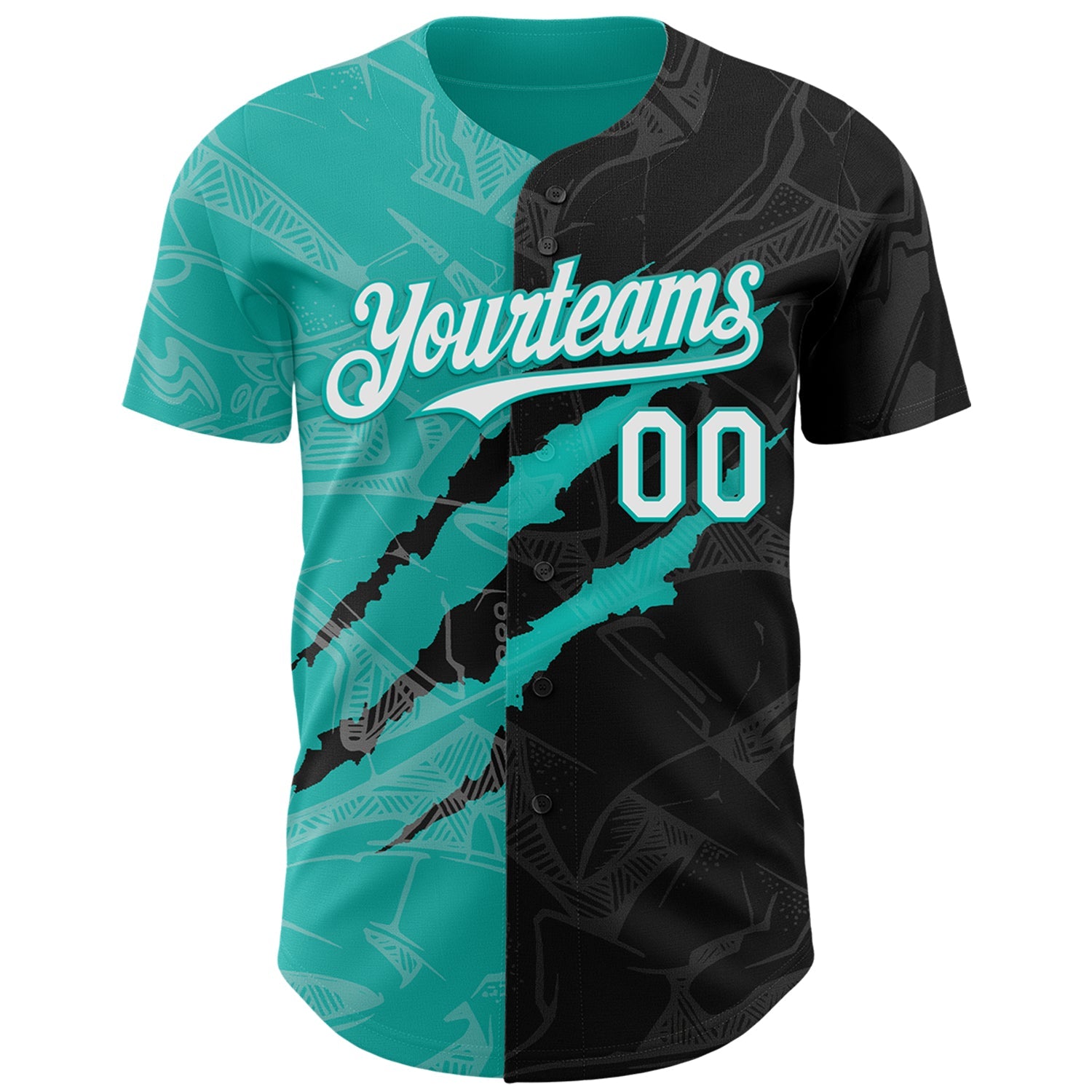 Custom Graffiti Pattern White Black-Aqua 3D Scratch Authentic Baseball Jersey view 2