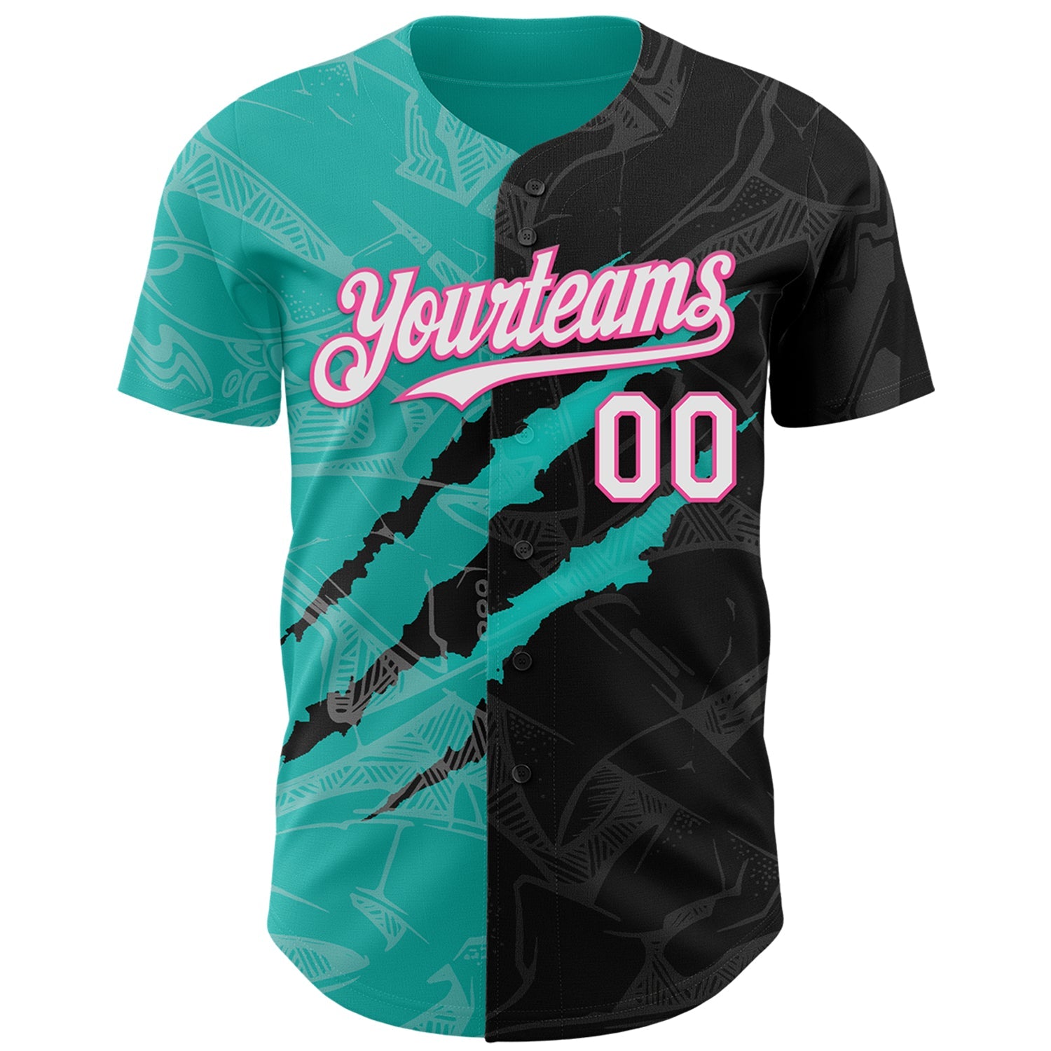Custom Graffiti Pattern White Black Aqua-Pink 3D Scratch Authentic Baseball Jersey view 2
