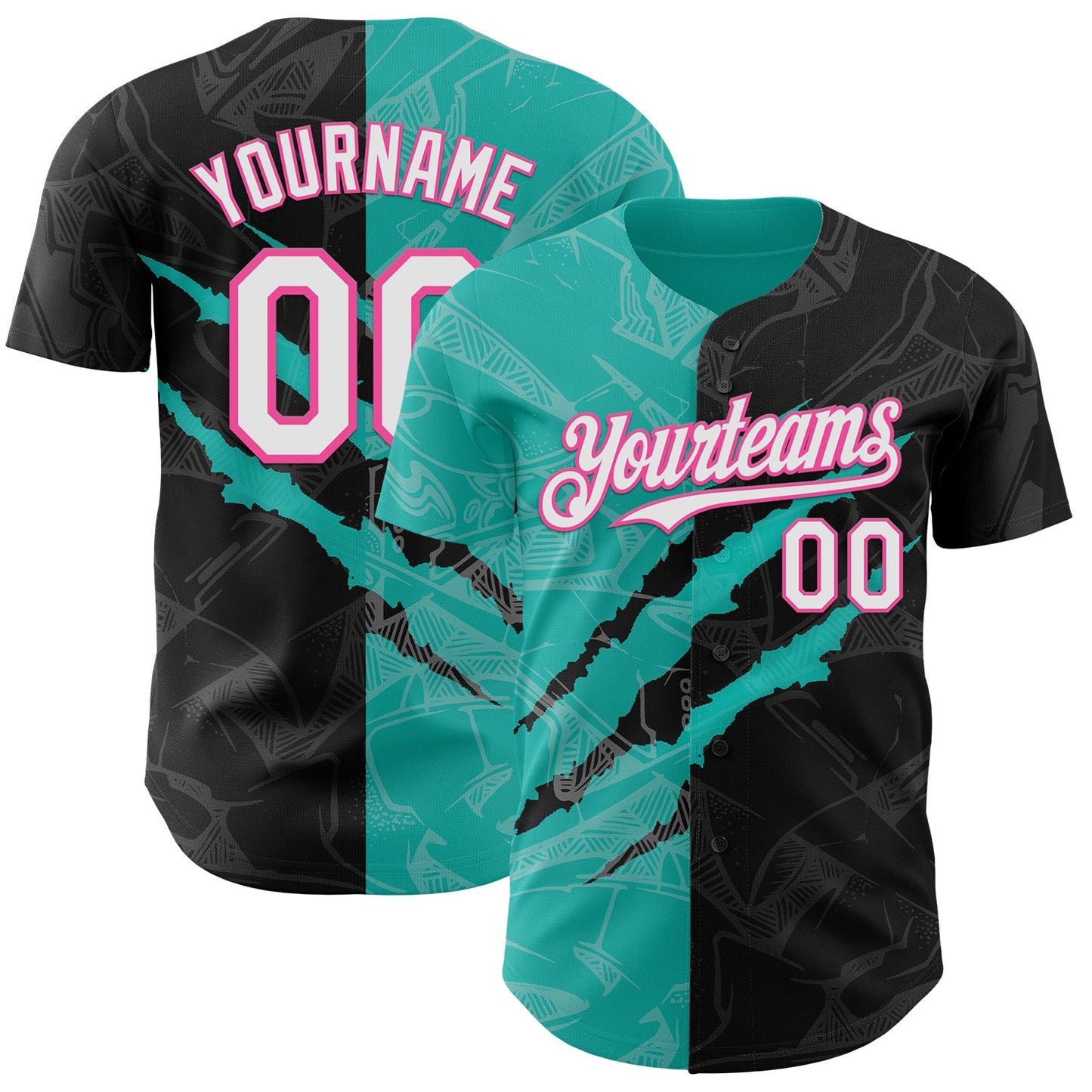 Custom Graffiti Pattern White Black Aqua-Pink 3D Scratch Authentic Baseball Jersey - Main View