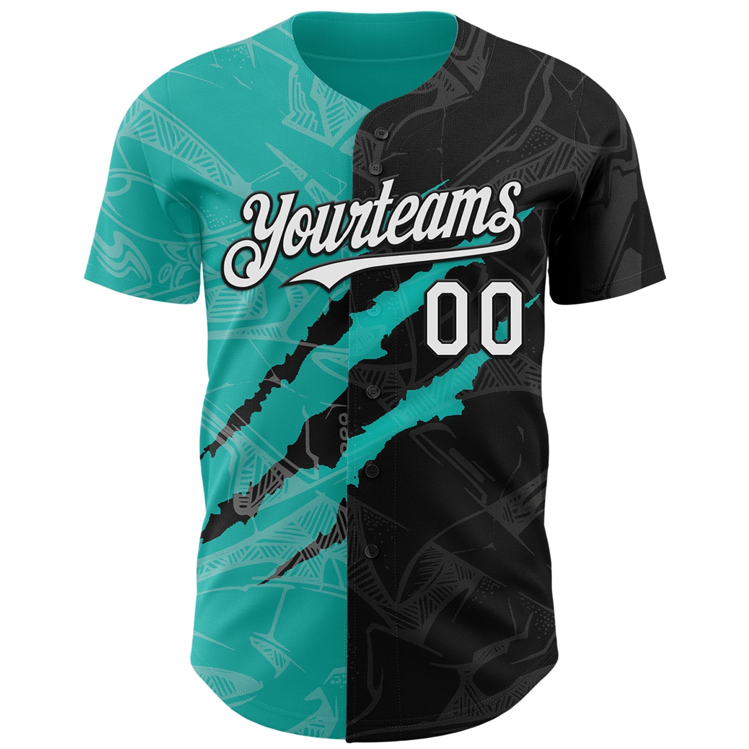 Custom Graffiti Pattern White Black-Aqua 3D Scratch Authentic Baseball Jersey view 2