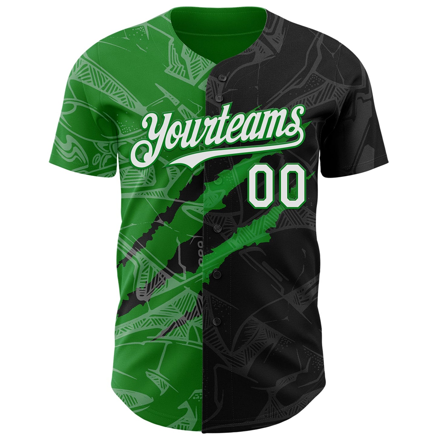 Custom Graffiti Pattern White Black-Grass Green 3D Scratch Authentic Baseball Jersey view 2