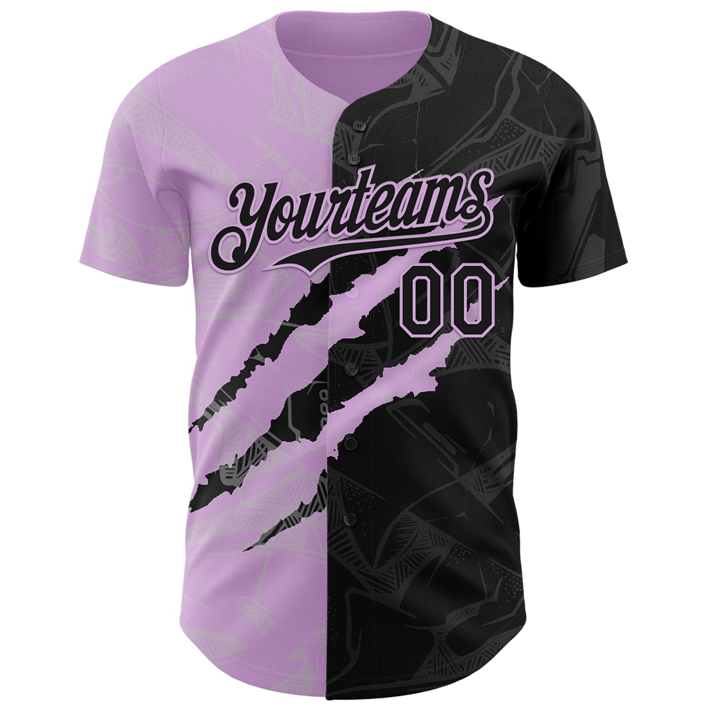 Custom Graffiti Pattern Black-Light Purple 3D Scratch Authentic Baseball Jersey view 2