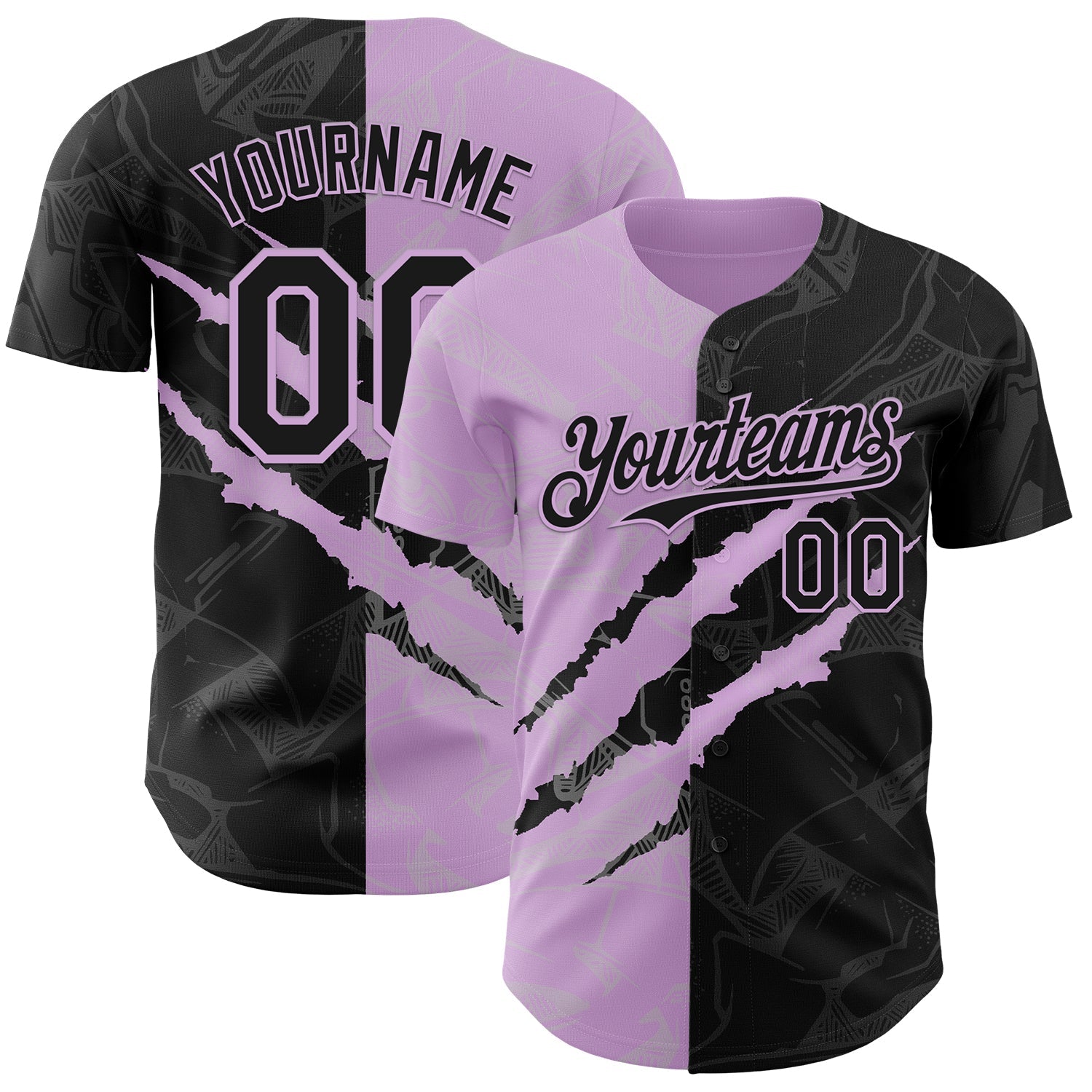 Custom Graffiti Pattern Black-Light Purple 3D Scratch Authentic Baseball Jersey - Main View
