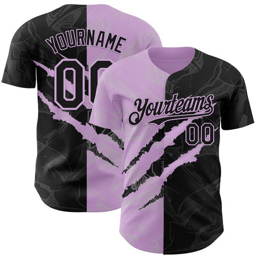 Custom Graffiti Pattern Black-Light Purple 3D Scratch Authentic Baseball Jersey - Main View
