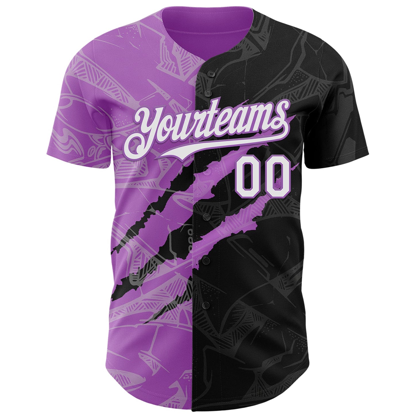 Custom Graffiti Pattern White Black-Medium Purple 3D Scratch Authentic Baseball Jersey view 2