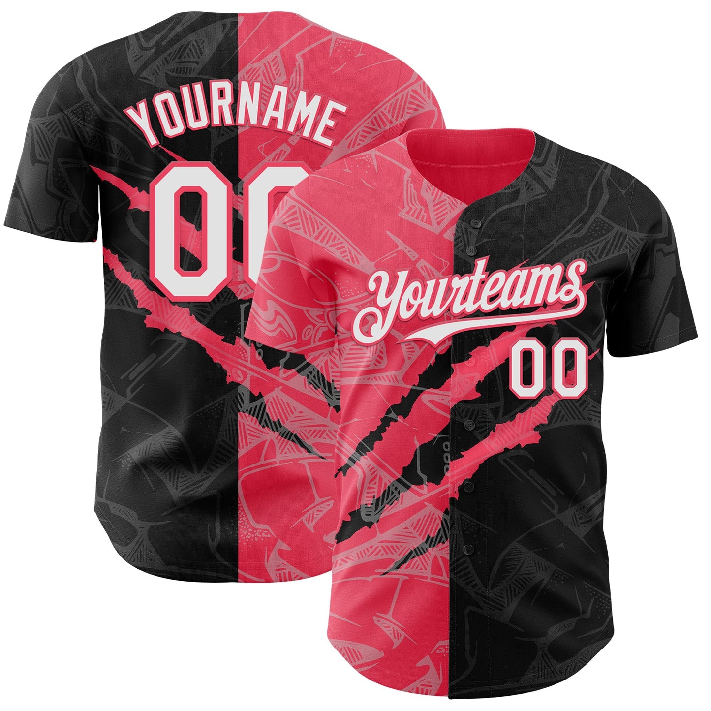 Custom Graffiti Pattern White Black-Neon Pink 3D Scratch Authentic Baseball Jersey - Main View