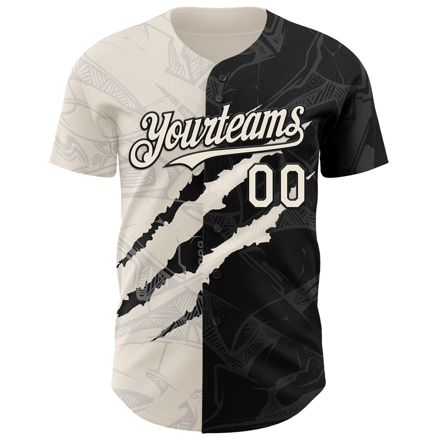 Custom Graffiti Pattern Cream-Black 3D Scratch Authentic Baseball Jersey view 2