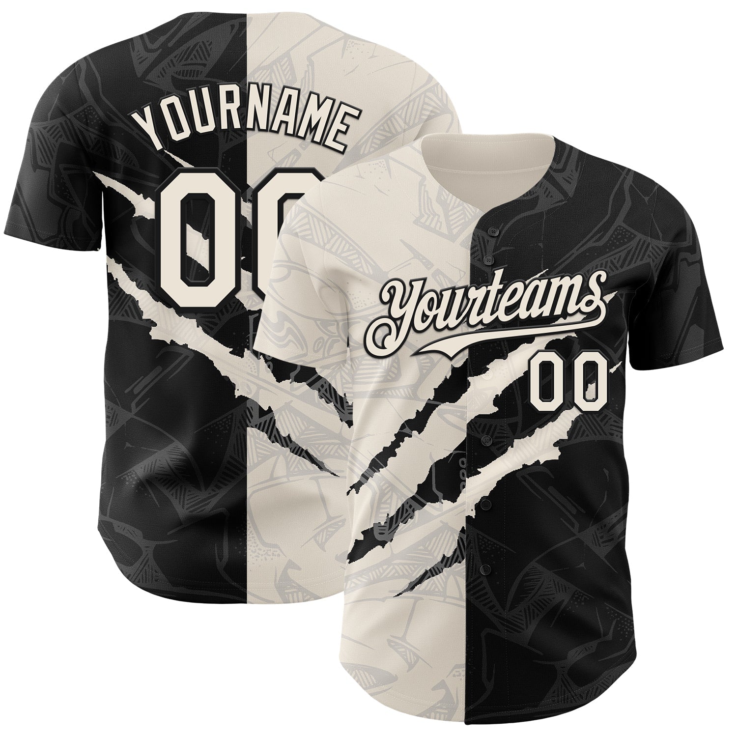 Custom Graffiti Pattern Cream-Black 3D Scratch Authentic Baseball Jersey - Main View