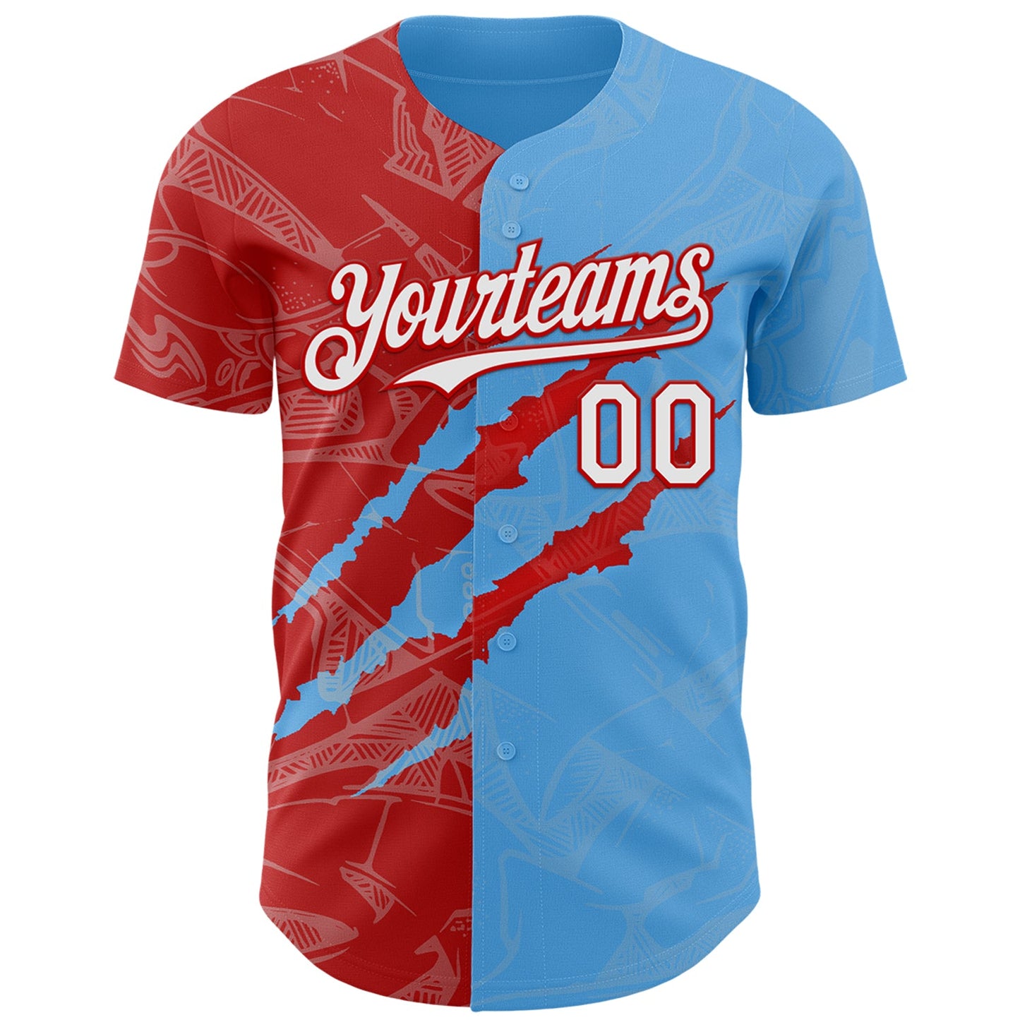 Custom Graffiti Pattern White Sky Blue-Red 3D Scratch Authentic Baseball Jersey view 2