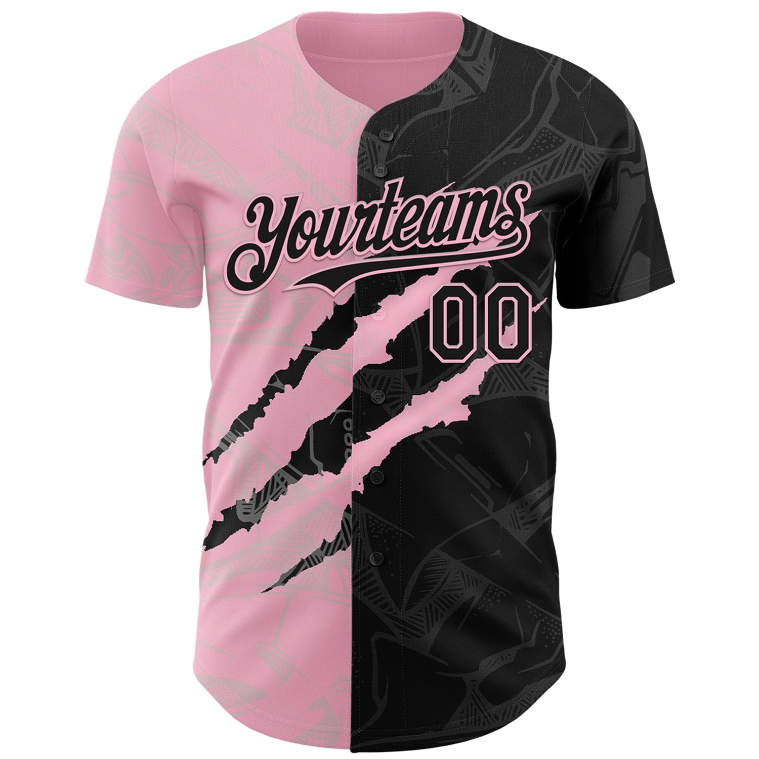 Custom Graffiti Pattern Black-Light Pink 3D Scratch Authentic Baseball Jersey view 2