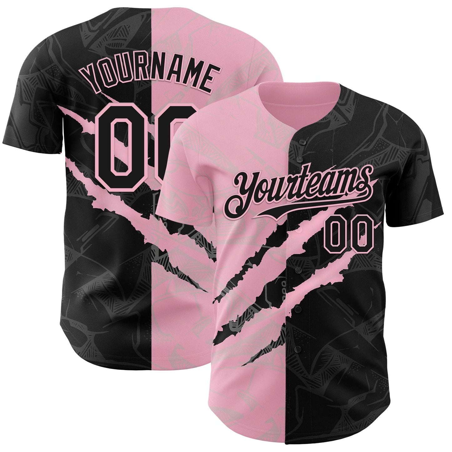 Custom Graffiti Pattern Black-Light Pink 3D Scratch Authentic Baseball Jersey - Main View