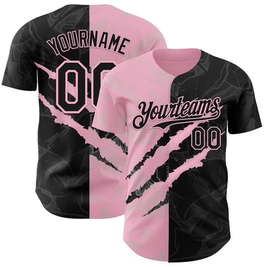 Custom Graffiti Pattern Black-Light Pink 3D Scratch Authentic Baseball Jersey - Main View