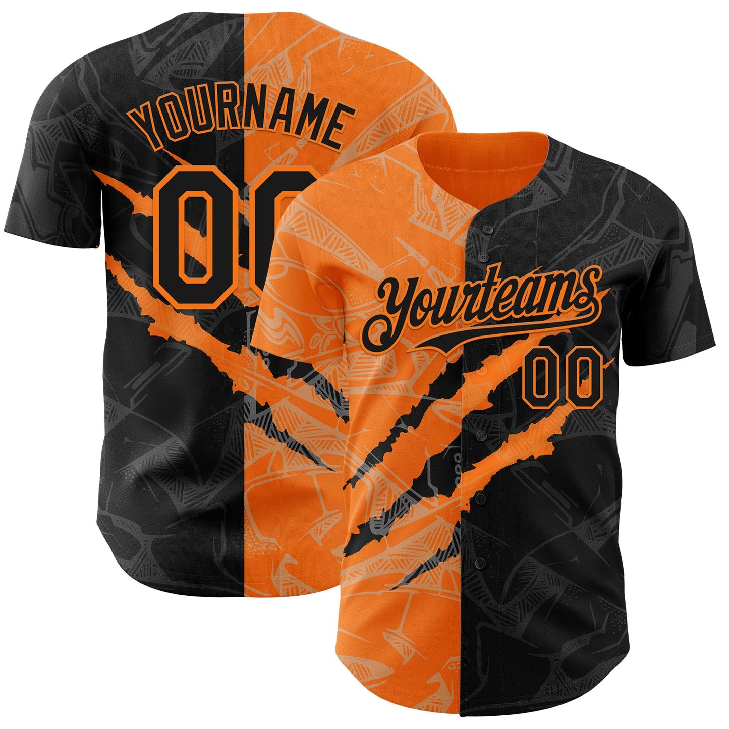 Custom Graffiti Pattern Black-Bay Orange 3D Scratch Authentic Baseball Jersey - Main View