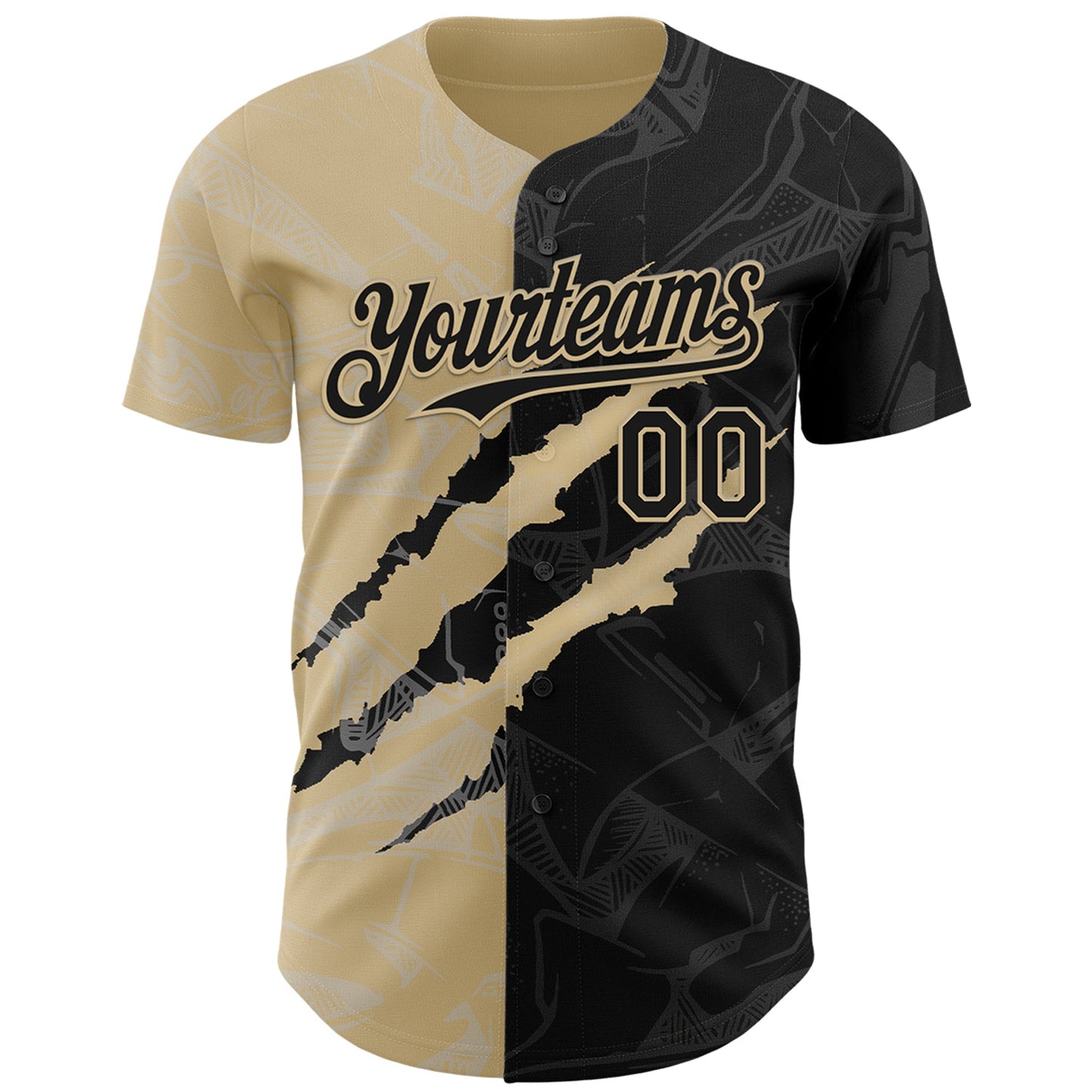 Custom Graffiti Pattern Black-Vegas Gold 3D Scratch Authentic Baseball Jersey view 2