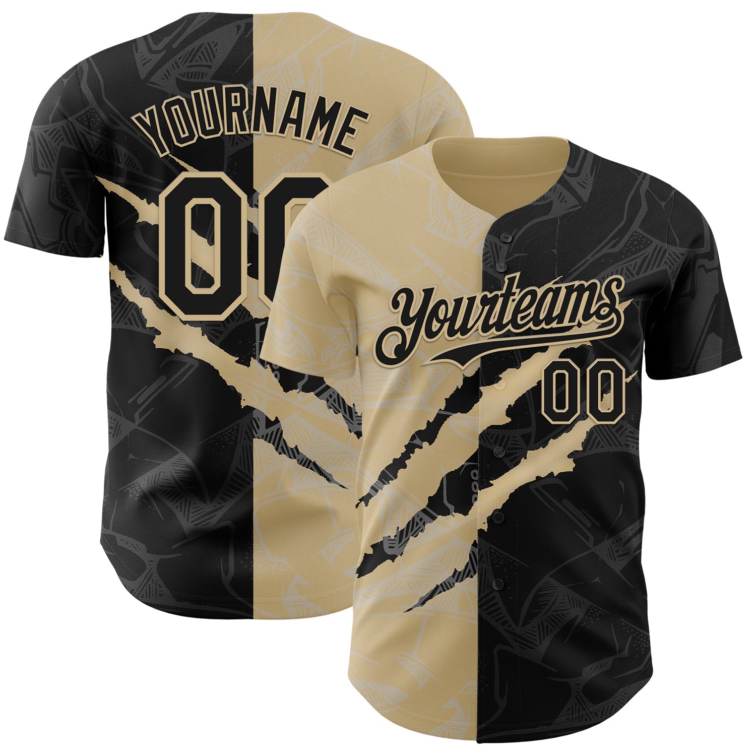 Custom Graffiti Pattern Black-Vegas Gold 3D Scratch Authentic Baseball Jersey - Main View