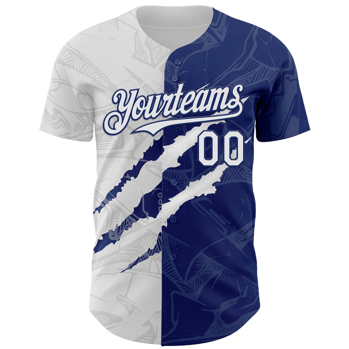 Custom Graffiti Pattern White-Royal 3D Scratch Authentic Baseball Jersey view 2