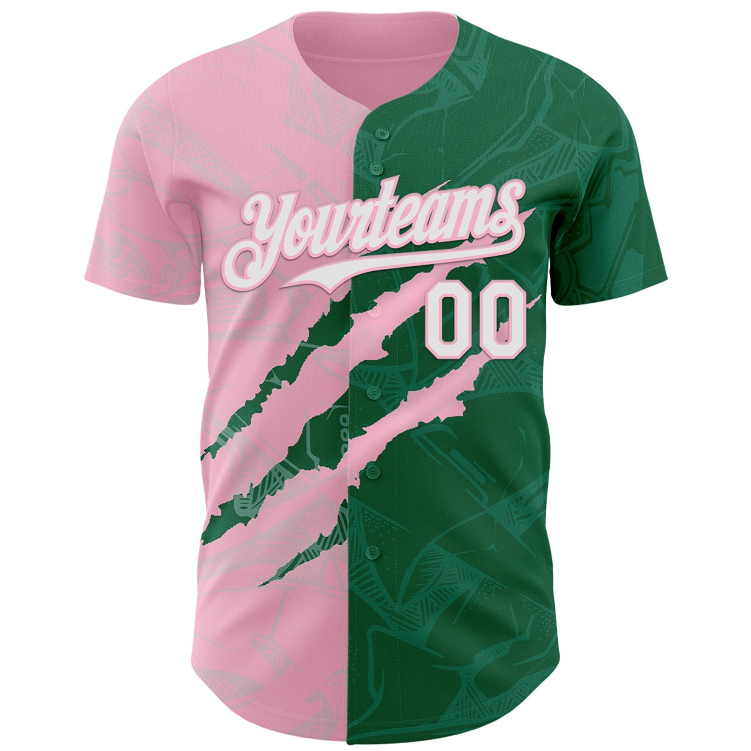Custom Graffiti Pattern White Kelly Green-Light Pink 3D Scratch Authentic Baseball Jersey view 2