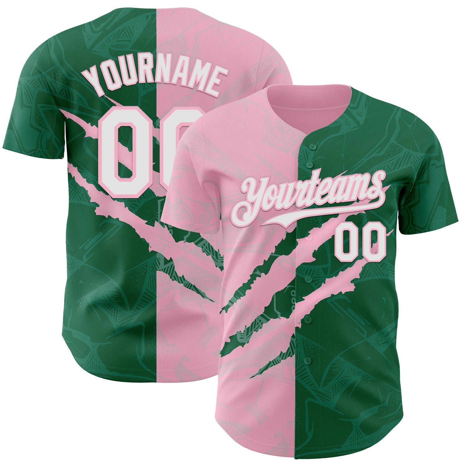 Custom Graffiti Pattern White Kelly Green-Light Pink 3D Scratch Authentic Baseball Jersey - Main View