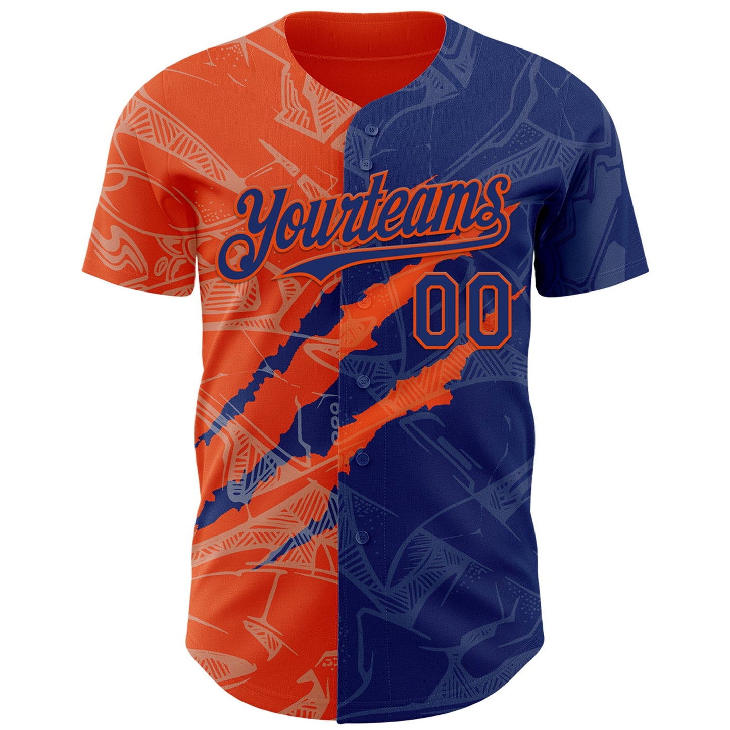 Custom Graffiti Pattern Royal-Orange 3D Scratch Authentic Baseball Jersey view 2