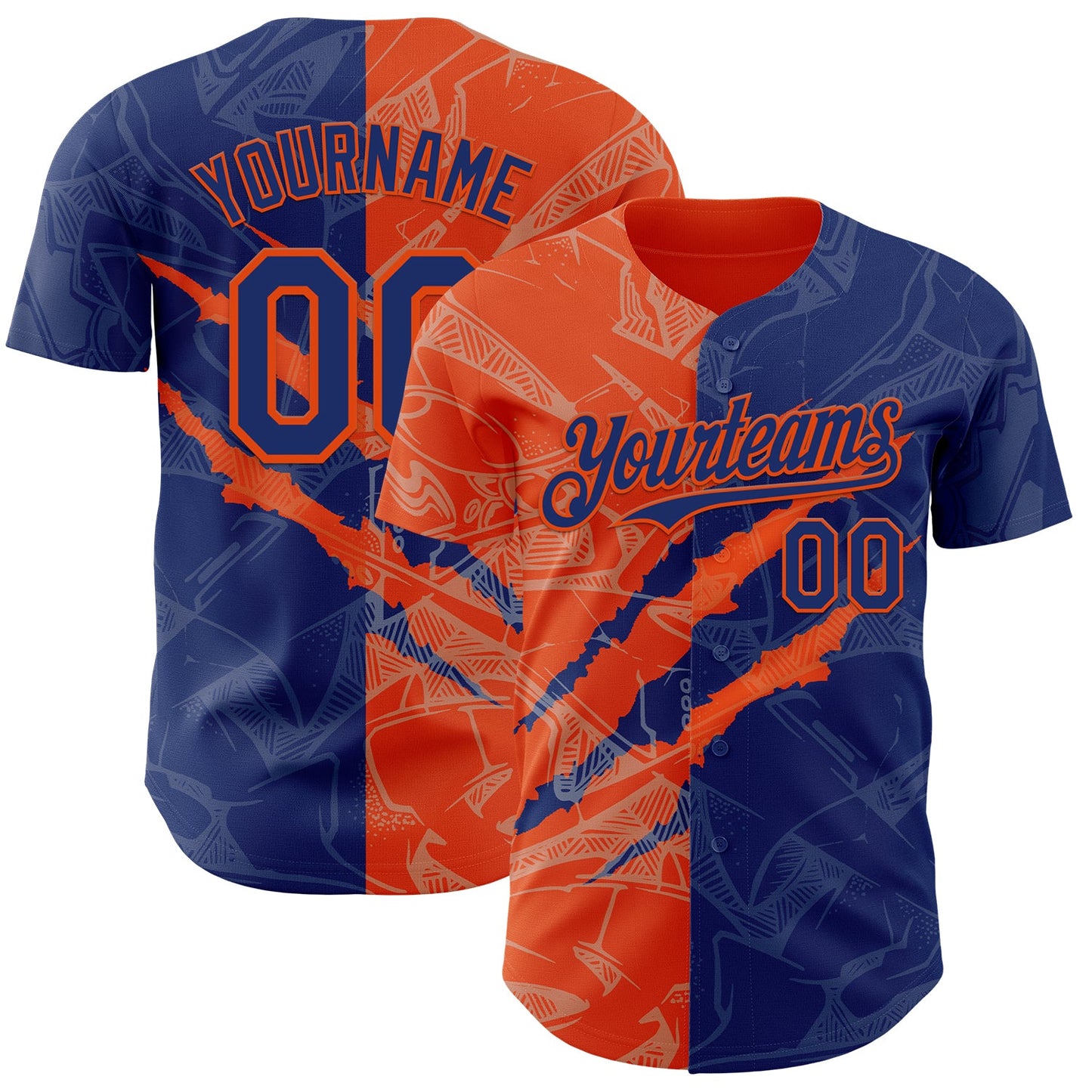 Custom Graffiti Pattern Royal-Orange 3D Scratch Authentic Baseball Jersey - Main View