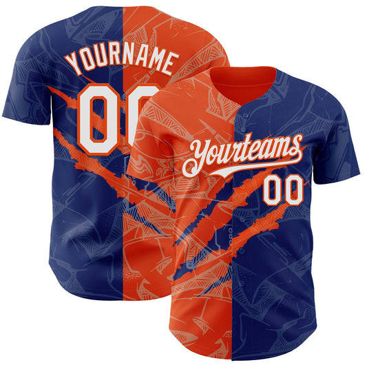 Custom Graffiti Pattern White Royal-Orange 3D Scratch Authentic Baseball Jersey - Main View