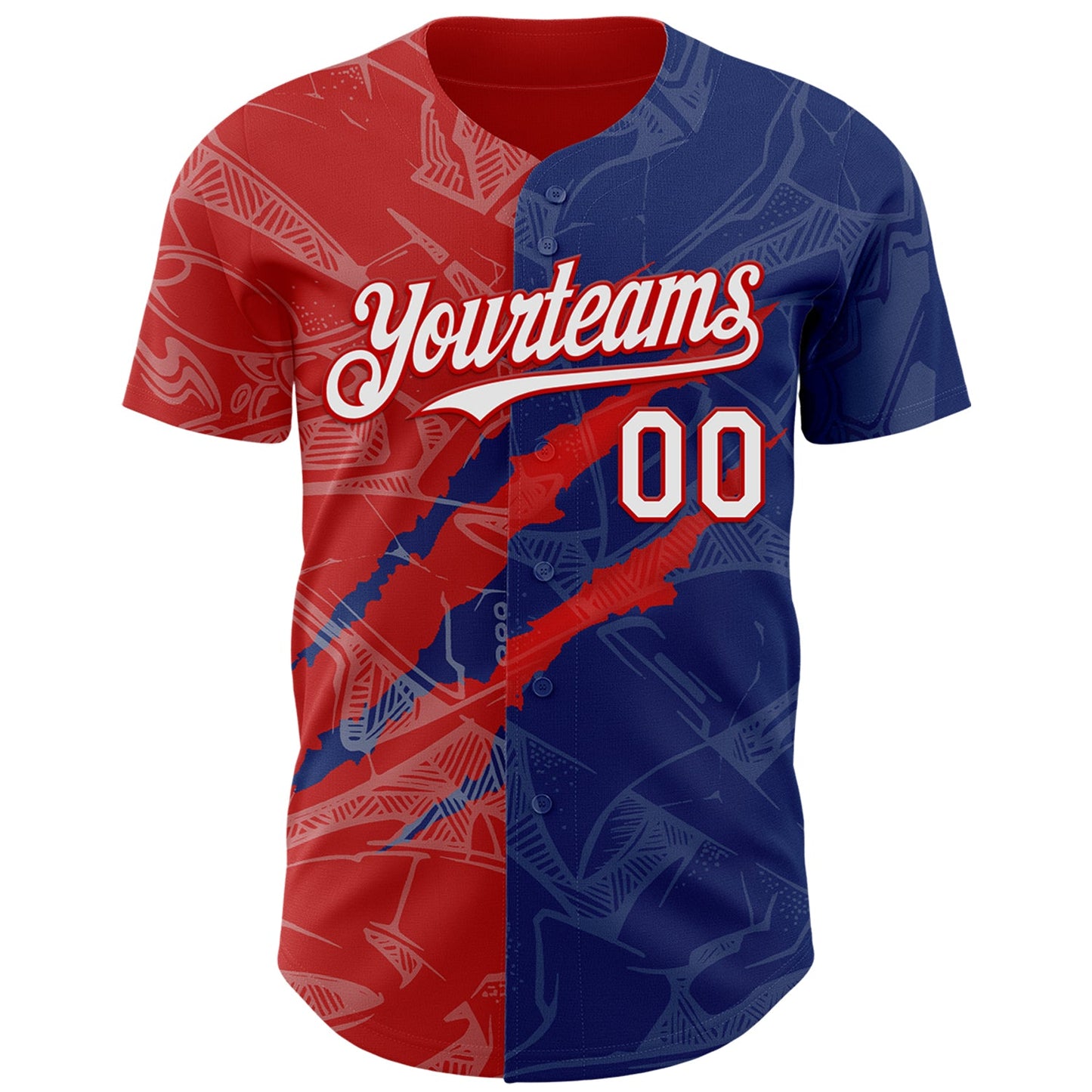 Custom Graffiti Pattern White Royal-Red 3D Scratch Authentic Baseball Jersey view 2