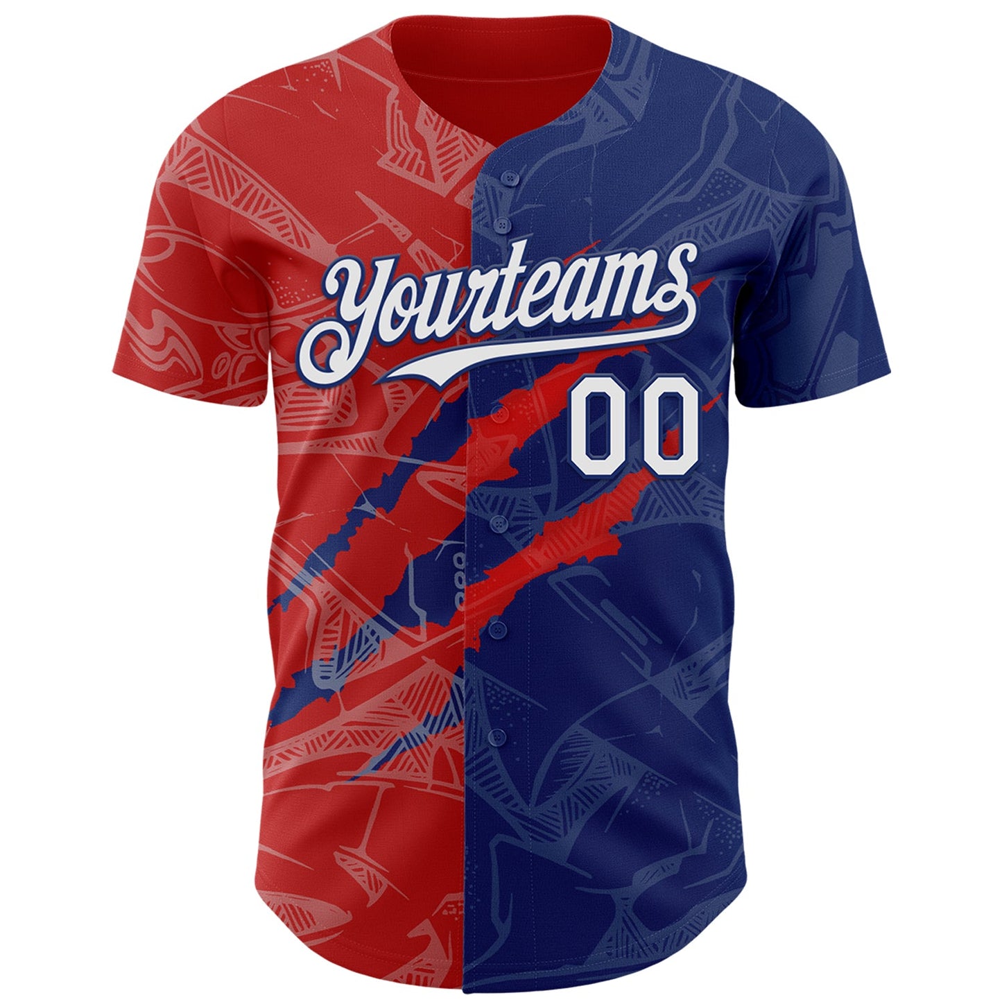 Custom Graffiti Pattern White Royal-Red 3D Scratch Authentic Baseball Jersey view 2