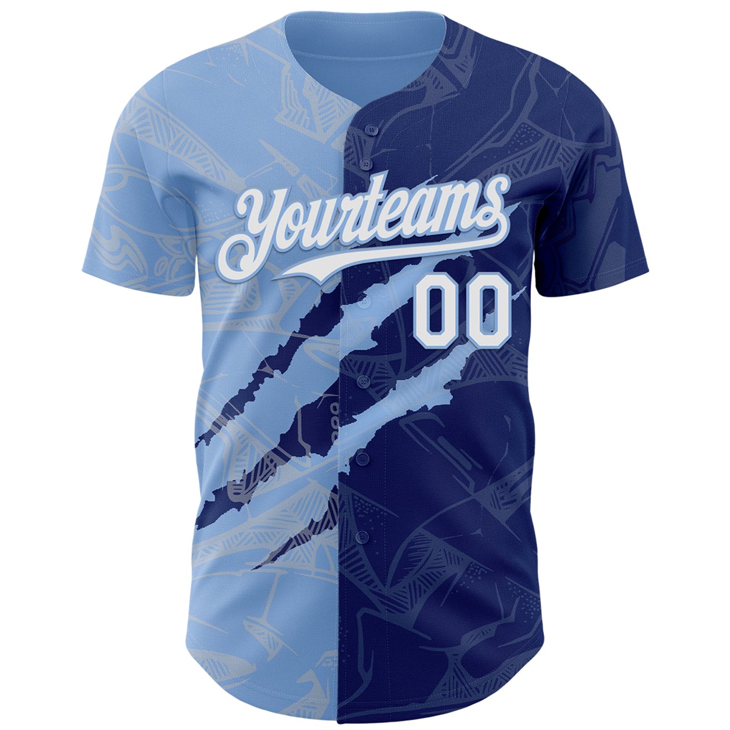 Custom Graffiti Pattern White Royal-Light Blue 3D Scratch Authentic Baseball Jersey view 2