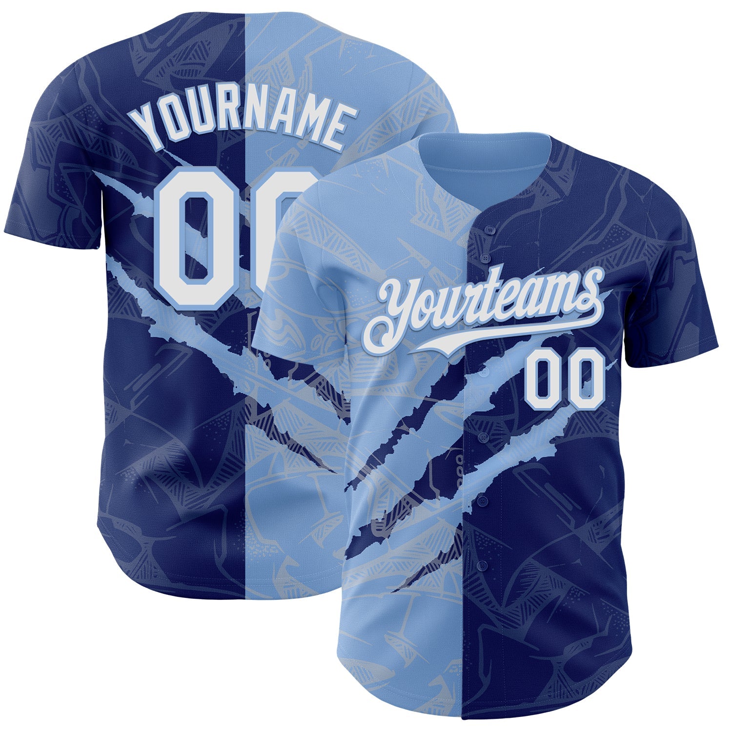 Custom Graffiti Pattern White Royal-Light Blue 3D Scratch Authentic Baseball Jersey - Main View