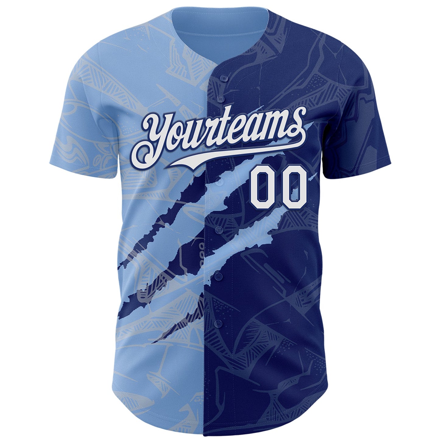 Custom Graffiti Pattern White Royal-Light Blue 3D Scratch Authentic Baseball Jersey view 2