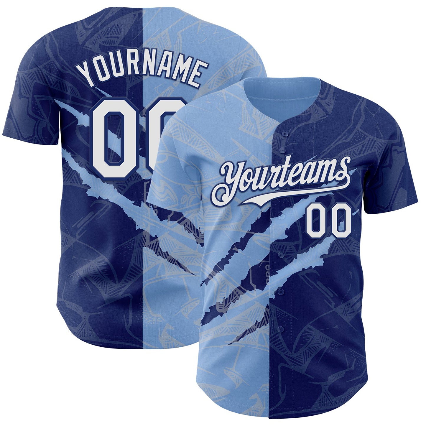 Custom Graffiti Pattern White Royal-Light Blue 3D Scratch Authentic Baseball Jersey - Main View