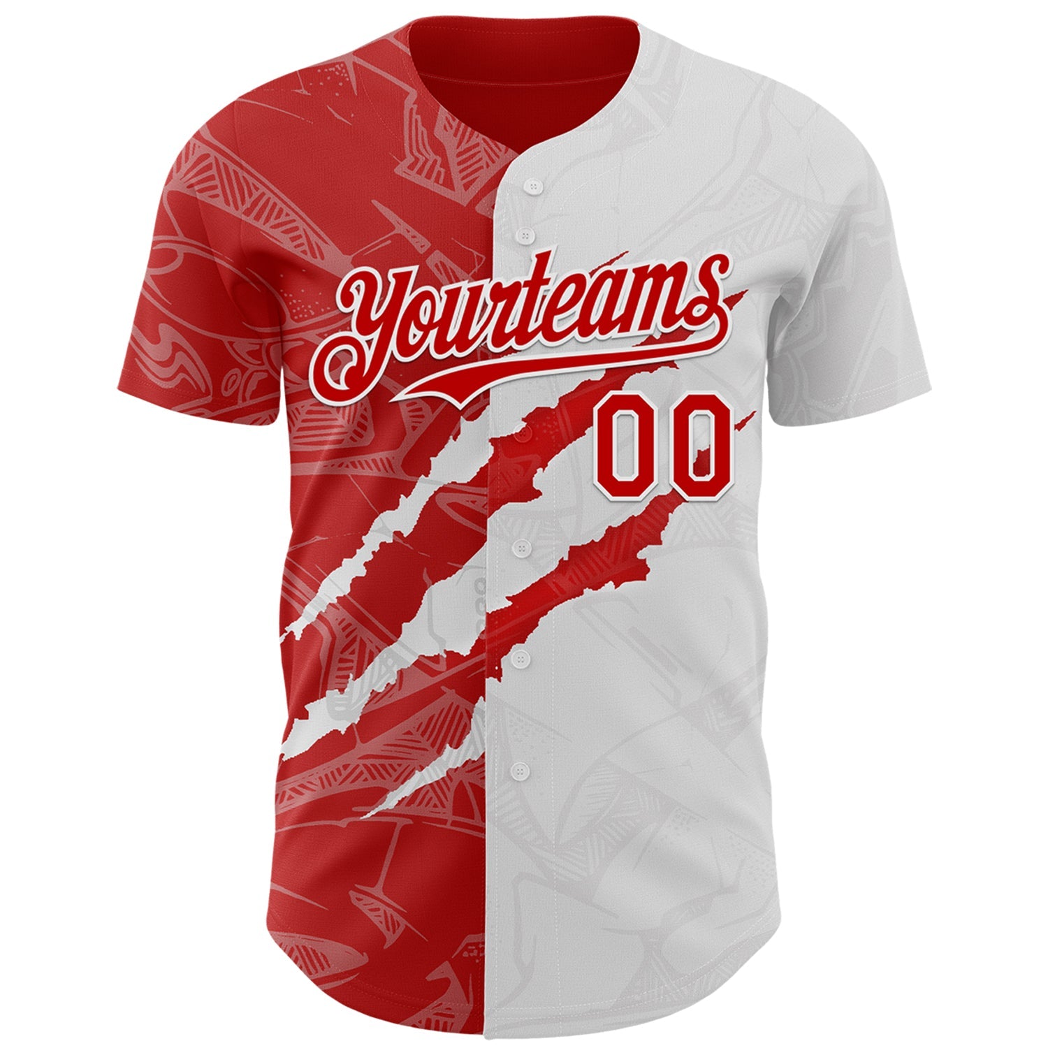 Custom Graffiti Pattern Red-White 3D Scratch Authentic Baseball Jersey view 2
