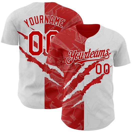 Custom Graffiti Pattern Red-White 3D Scratch Authentic Baseball Jersey - Main View