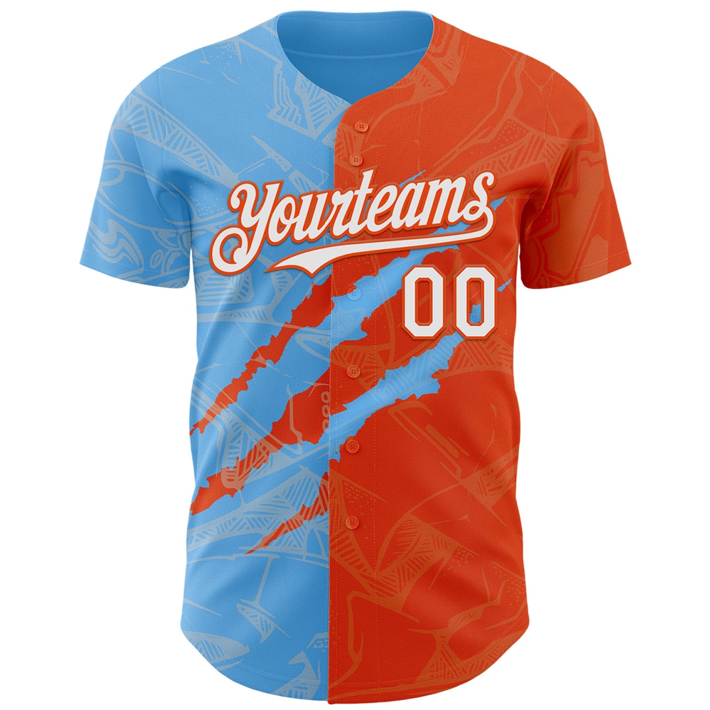 Custom Graffiti Pattern White Orange-Sky Blue 3D Scratch Authentic Baseball Jersey view 2