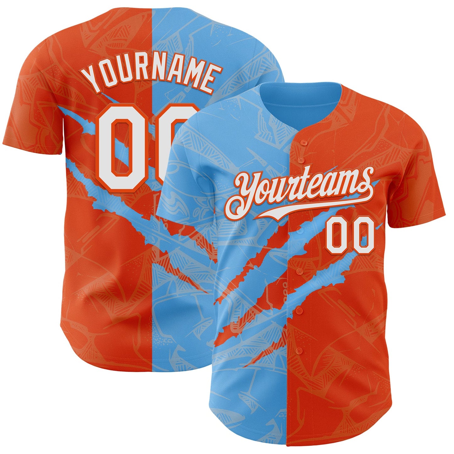 Custom Graffiti Pattern White Orange-Sky Blue 3D Scratch Authentic Baseball Jersey - Main View